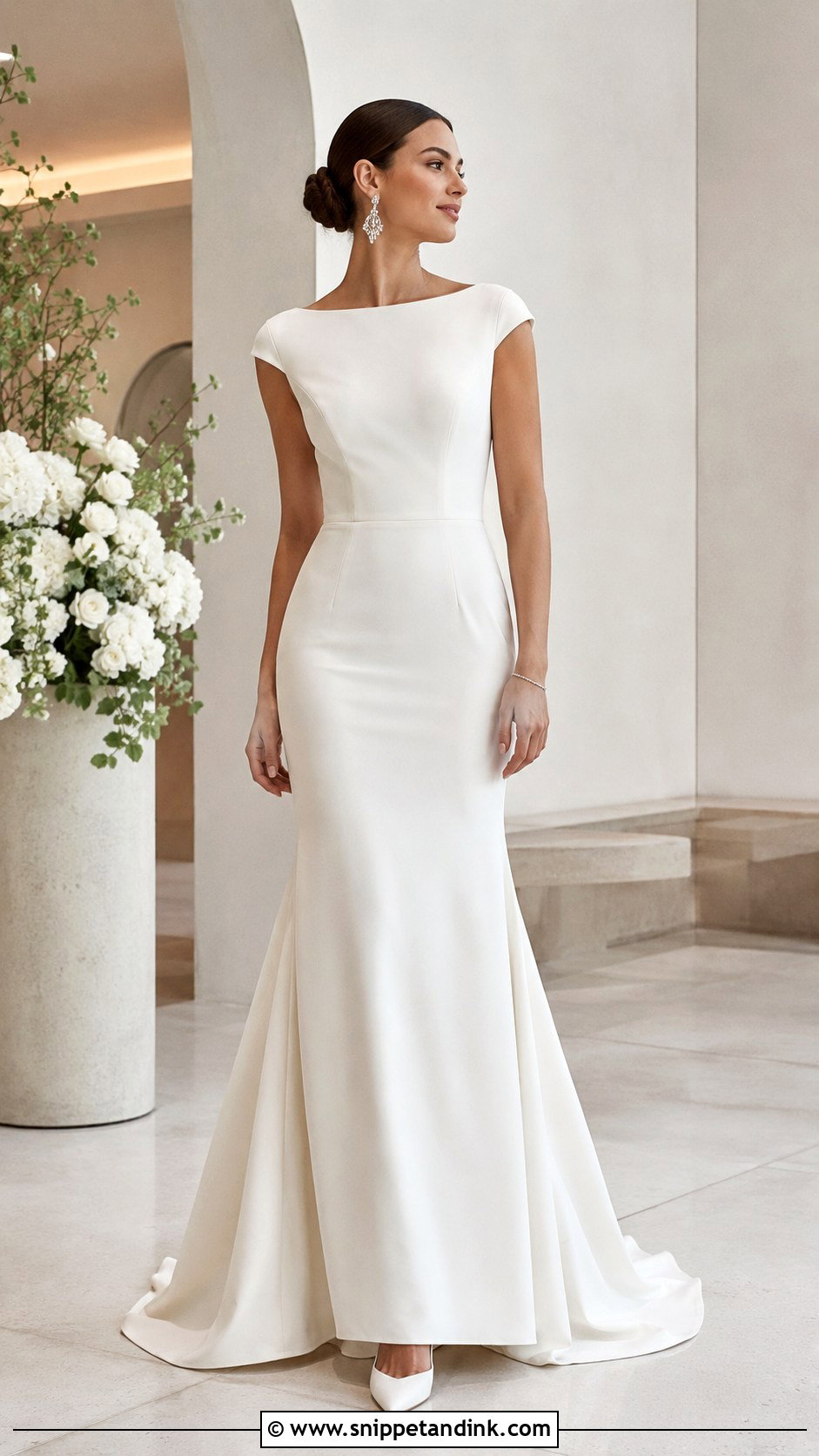 Crepe Mermaid Cap Sleeve Wedding Dress - Snippet and Ink - 20 Capped Sleeve Wedding Dress Ideas