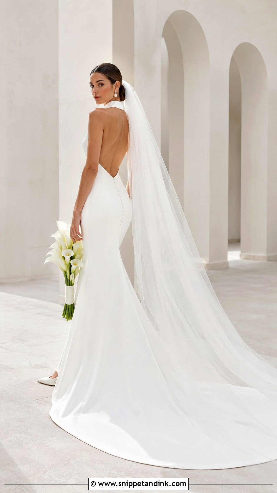 Crepe Mermaid High Neck Backless Wedding Dress - Snippet and Ink - 20 High Neck Backless Wedding Dress Ideas