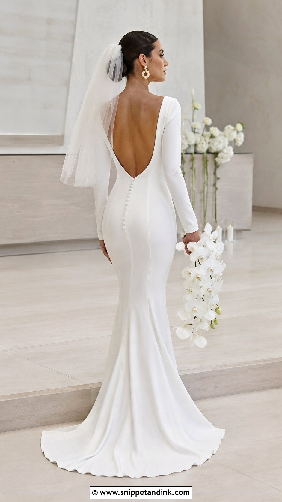 Crepe Mermaid Long Sleeve Low Back Wedding Dress - Snippet and Ink - 20 Long Sleeve Low Back Wedding Dress Ideas