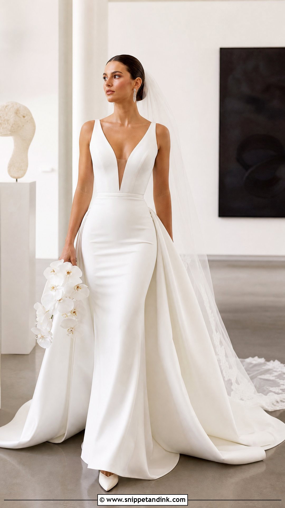 Crepe Mermaid Plunge Neck Wedding Dress - Snippet and Ink - 20 Plunge Neck Wedding Dress Ideas