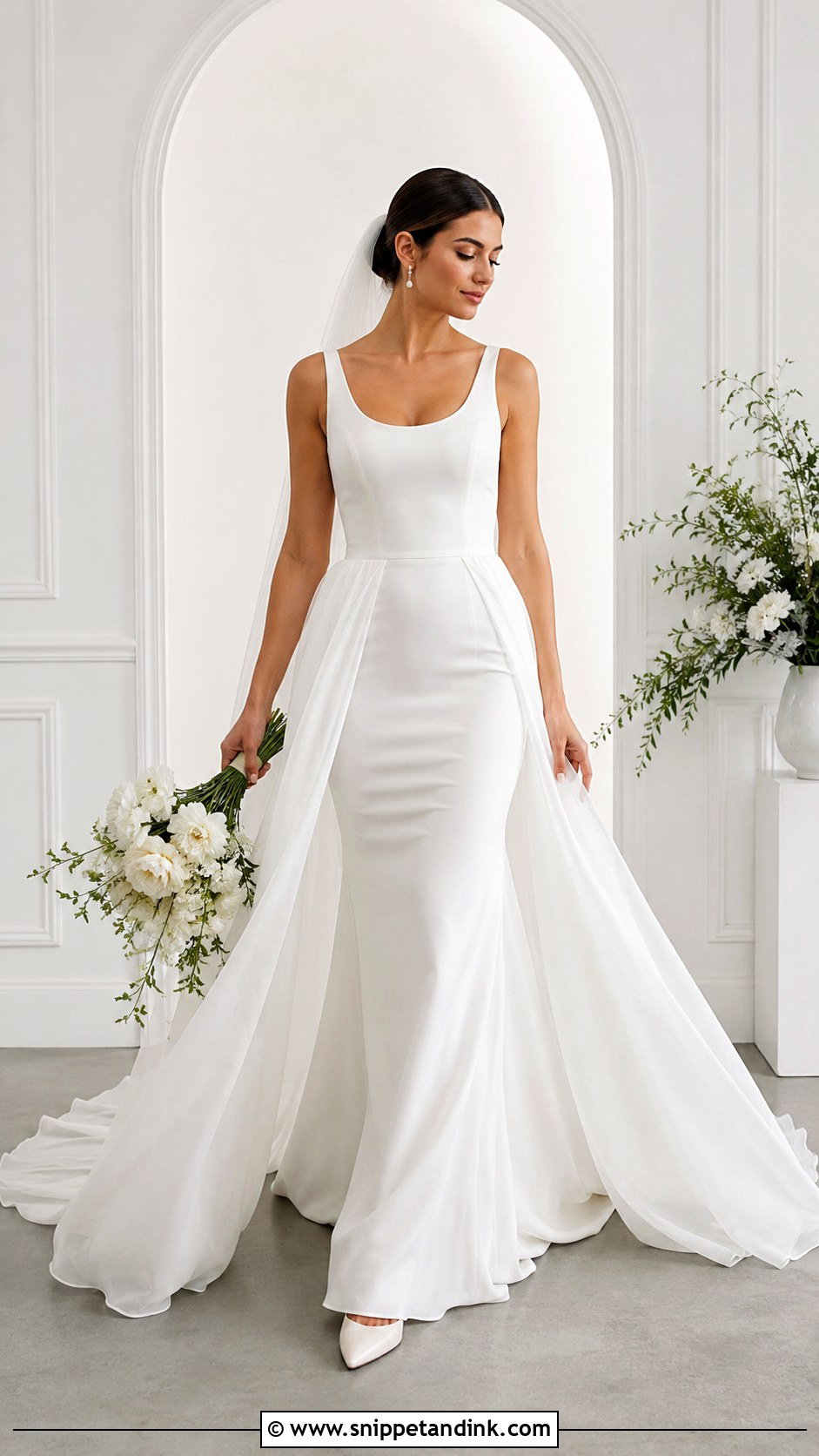 Crepe Mermaid Wedding Dress With Organza Overskirt - Snippet and Ink - 20 Mermaid Wedding Dress with Detachable Overskirt Ideas