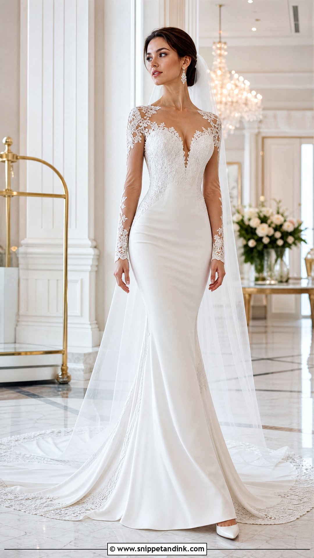 Crepe Mermaid Winter Wedding Dress With Illusion Sleeves - Snippet and Ink - 20 Winter Wedding Dress with Sleeves