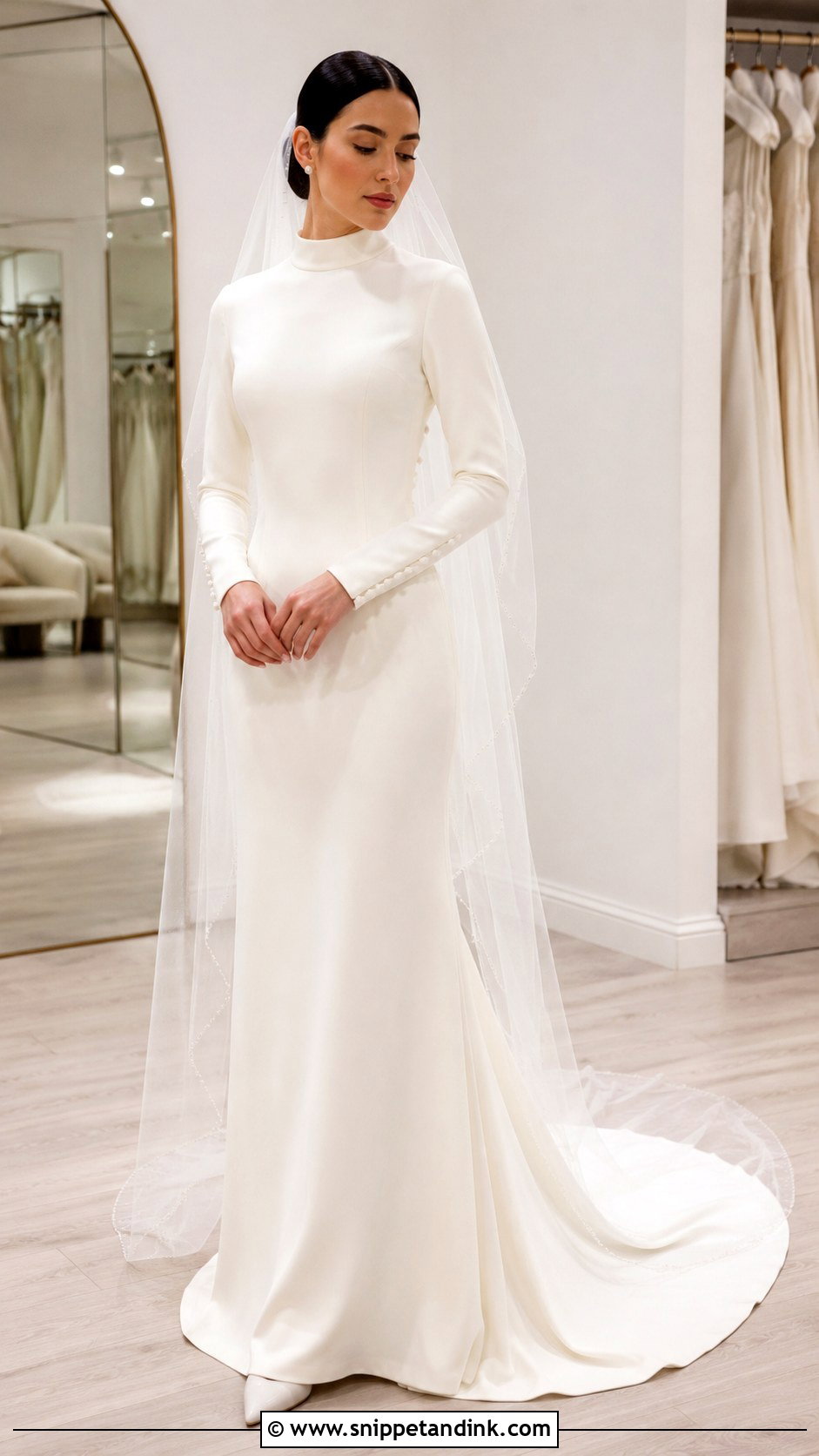 Crepe Modest Wedding Dress With Long Sleeves - Snippet and Ink - 30 Modest Wedding Dresses with Sleeves