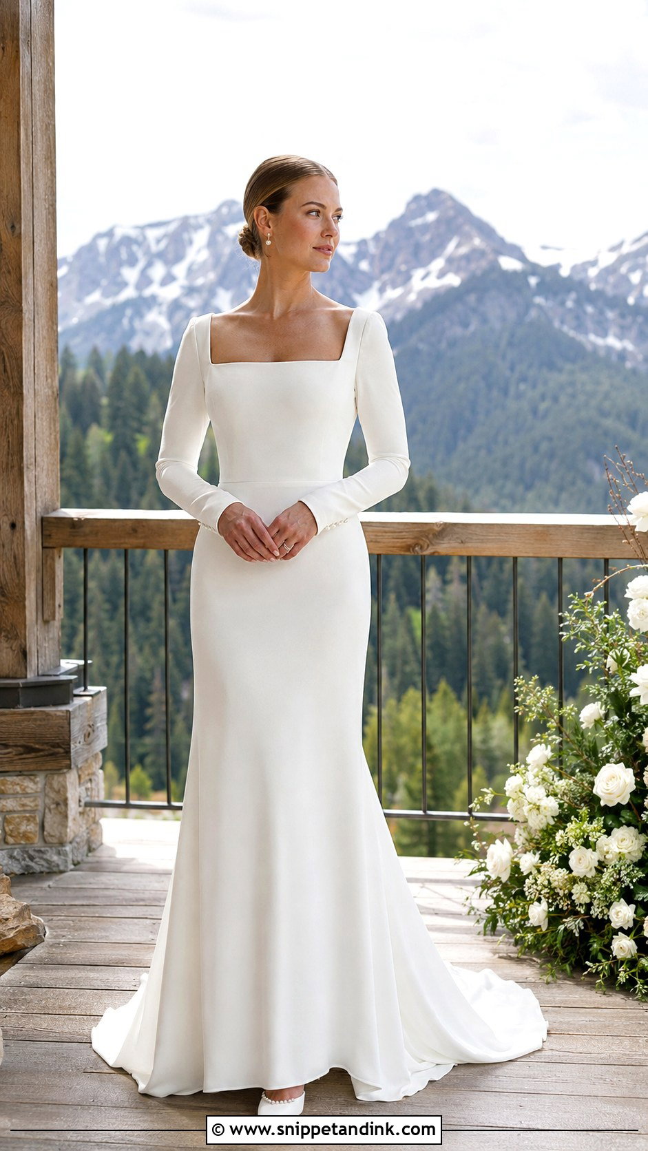 Crepe Mountain Wedding Dress - Snippet and Ink - 25 Mountain Wedding Dress Ideas