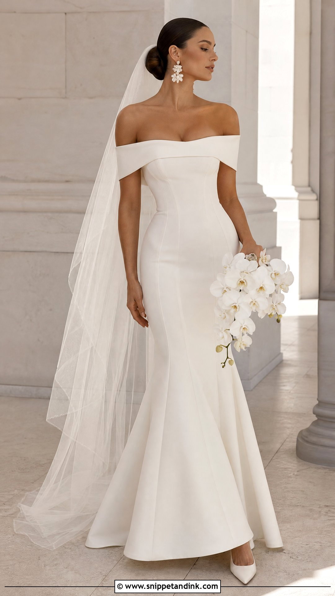 Crepe Off the Shoulder Mermaid Wedding Dress - Snippet and Ink - 20 Off the Shoulder Mermaid Wedding Dress Ideas