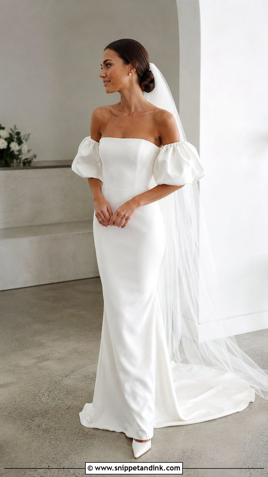 Crepe Puffy Sleeve Wedding Dress - Snippet and Ink - 25 Wedding Dress Puffy Sleeves