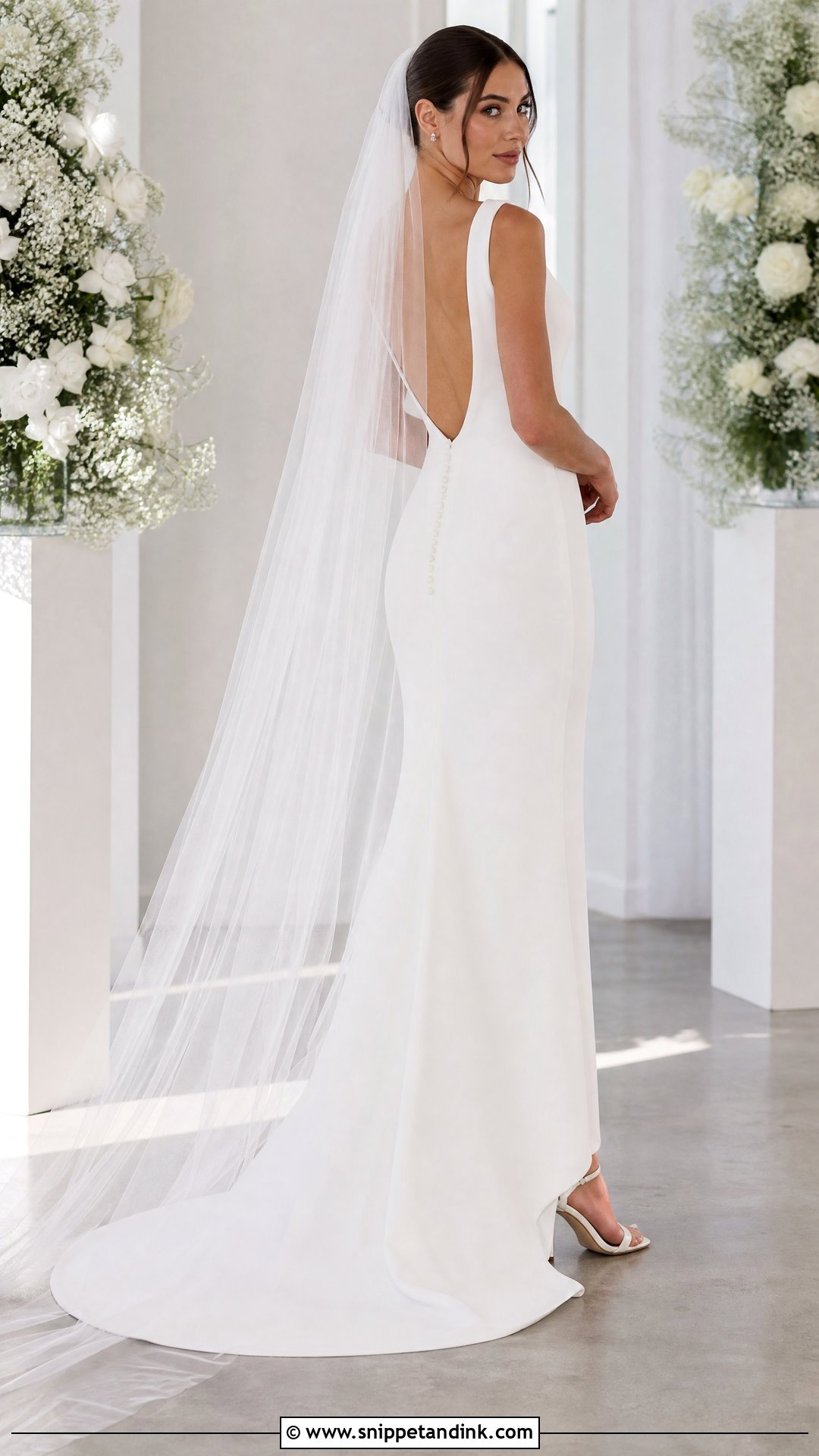 Crepe Sheath Backless Wedding Dress - Snippet and Ink - 20 Simple Backless Wedding Dress Ideas