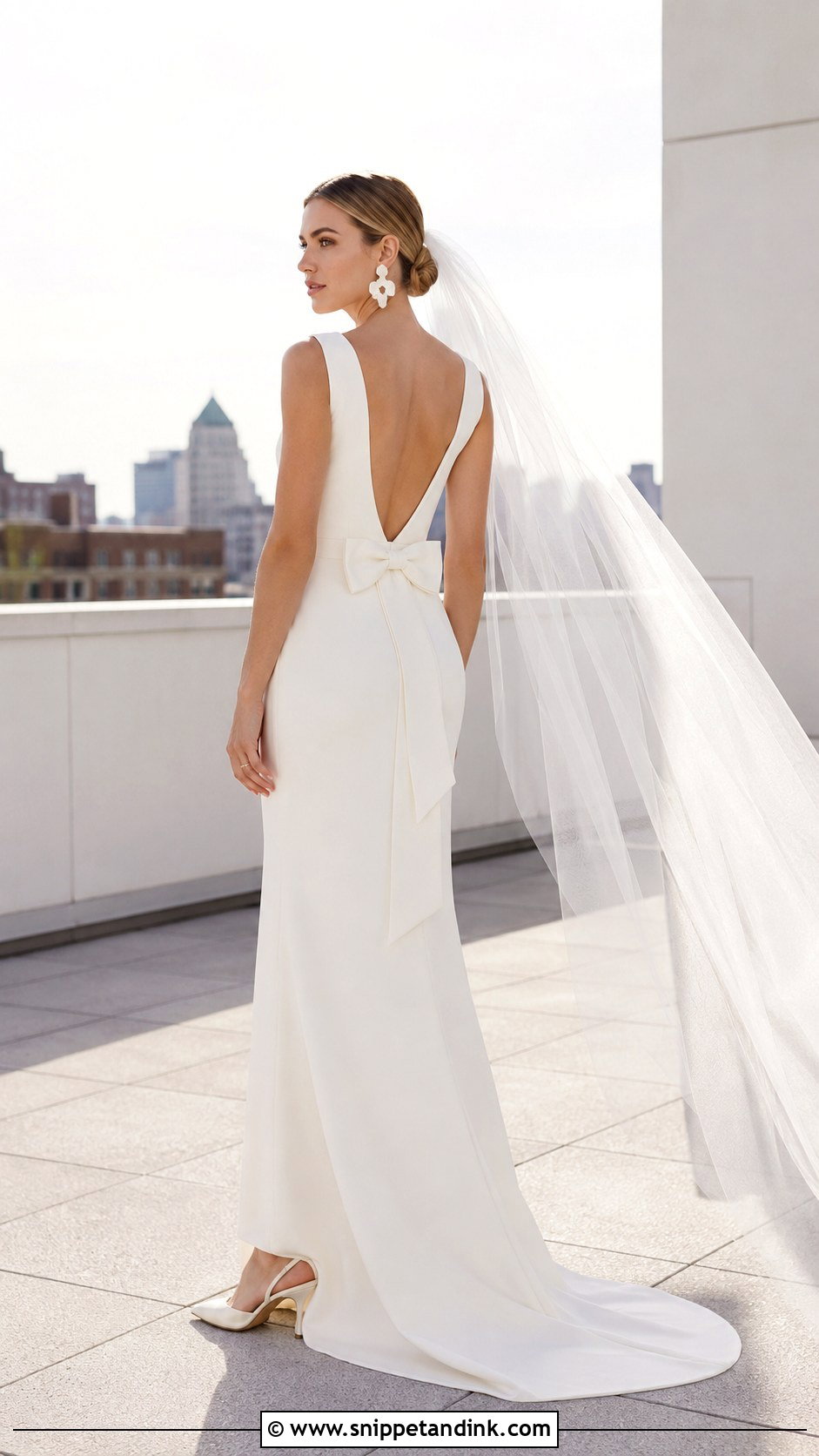 Crepe Sheath Bow Back Wedding Dress - Snippet and Ink - 20 Bow Back Wedding Dress Ideas