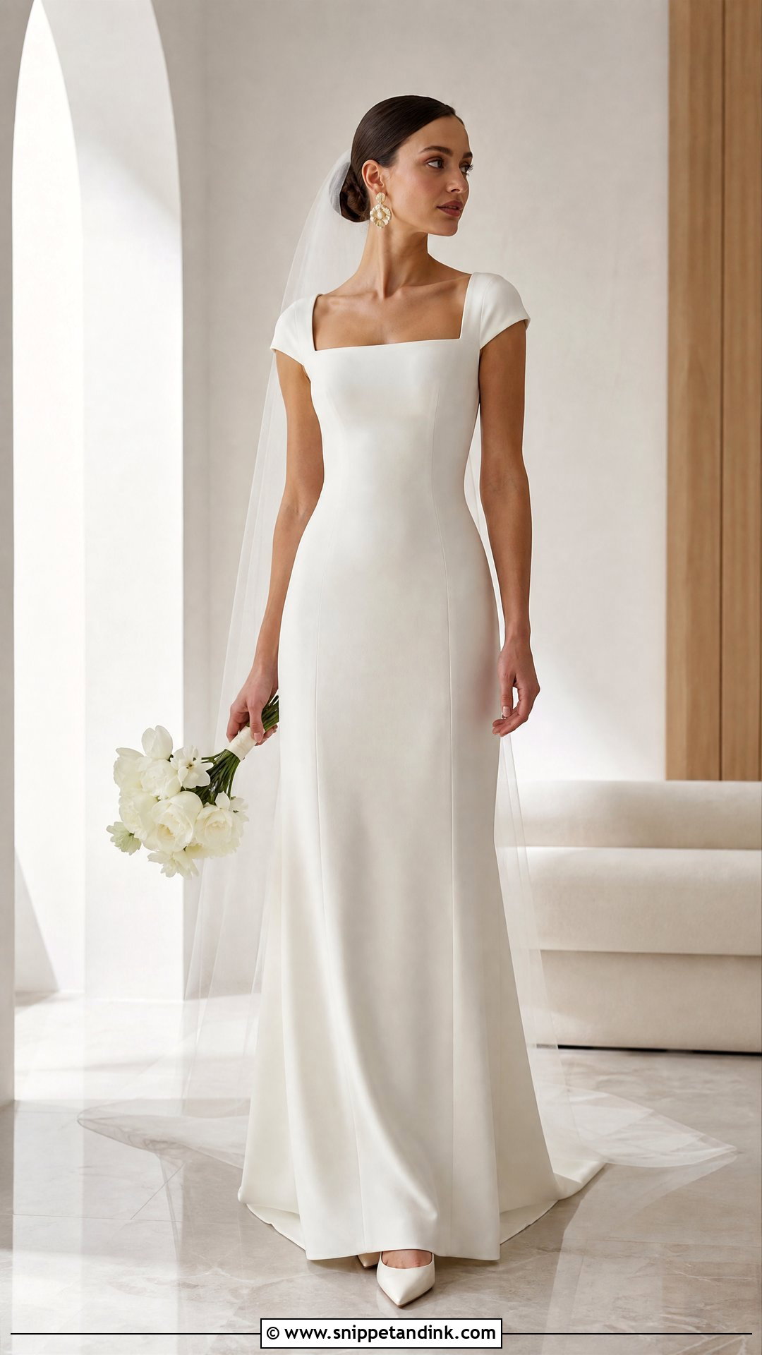 Crepe Sheath Cap Sleeve Wedding Dress - Snippet and Ink - 20 Wedding Dresses Cap Sleeves