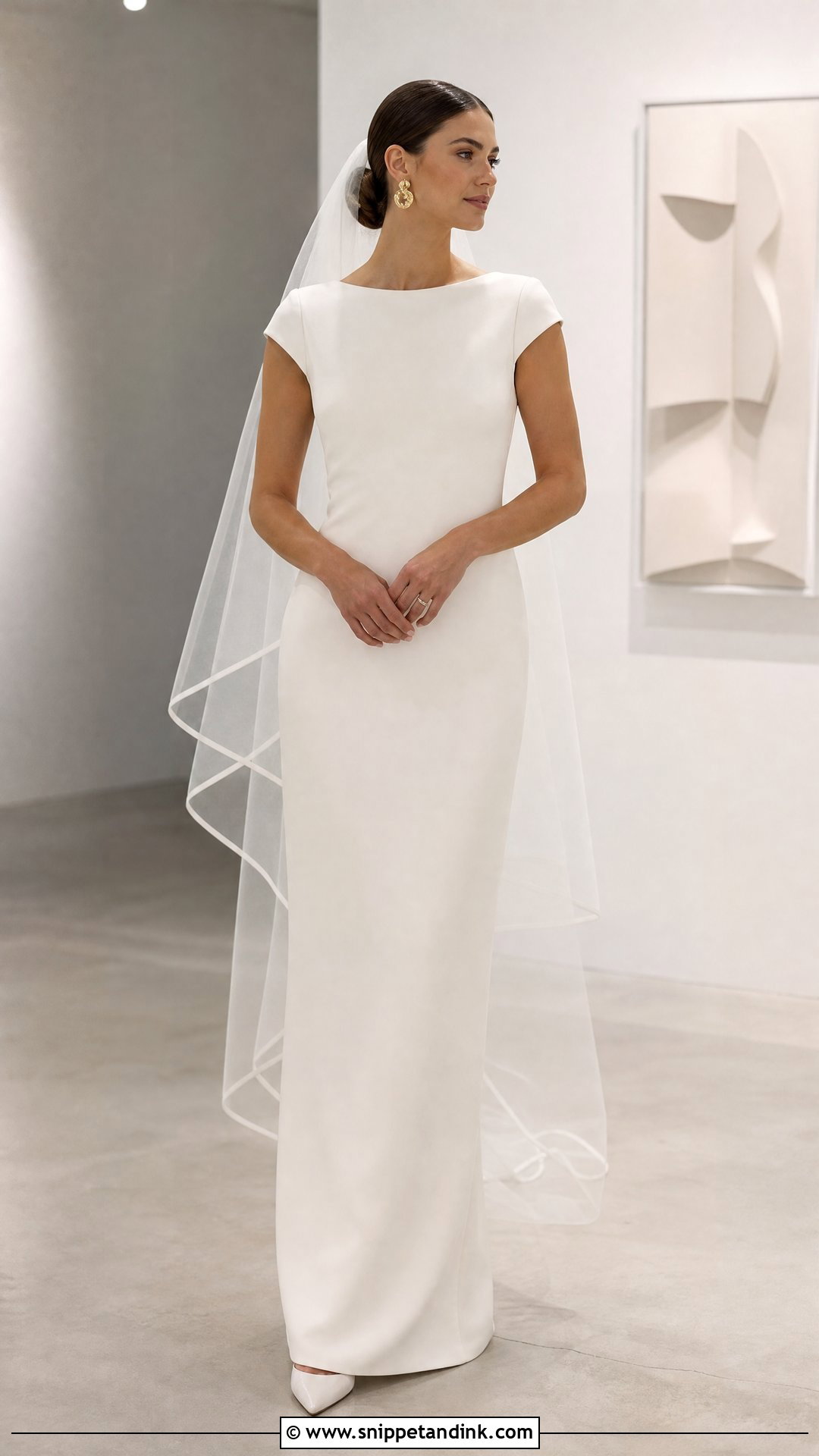 Crepe Sheath Cap Sleeve Wedding Dress - Snippet and Ink - 20 Wedding Dress Cap Sleeves