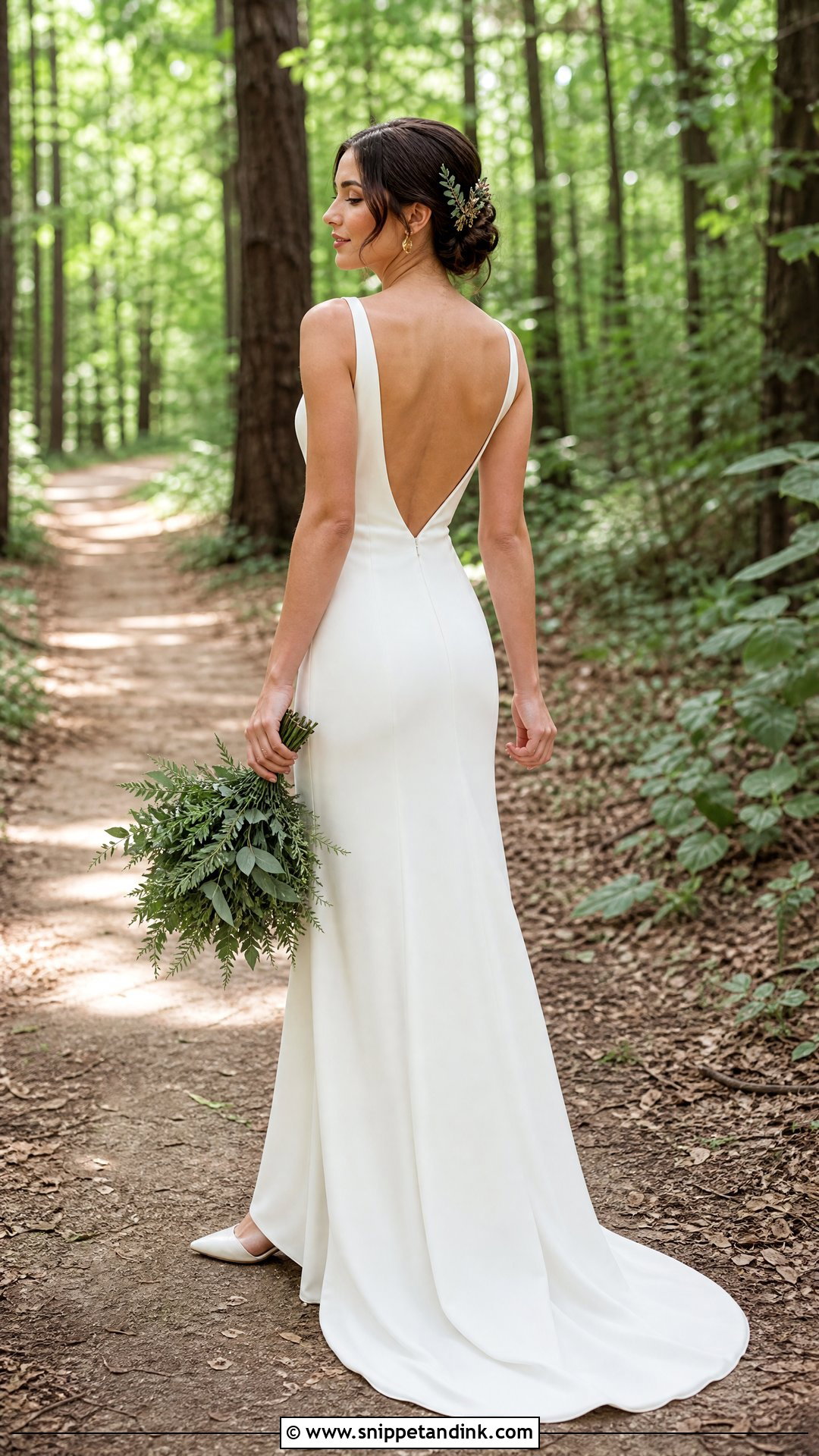 Crepe Sheath Forest Wedding Dress - Snippet and Ink - 20 Outdoorsy Wedding Dress Ideas