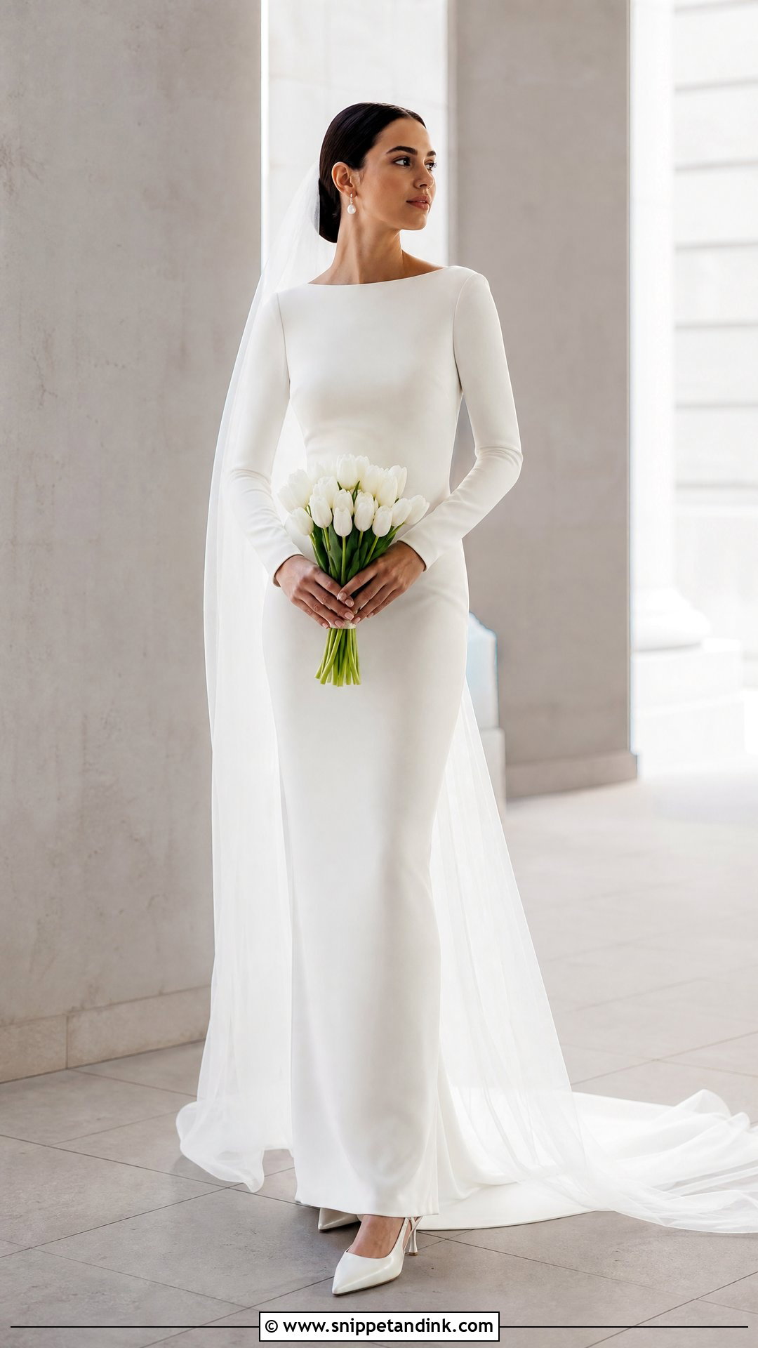 Crepe Sheath Long Sleeve Bridal Dress - Snippet and Ink - 20 Bridal Dress Long Sleeve Ideas