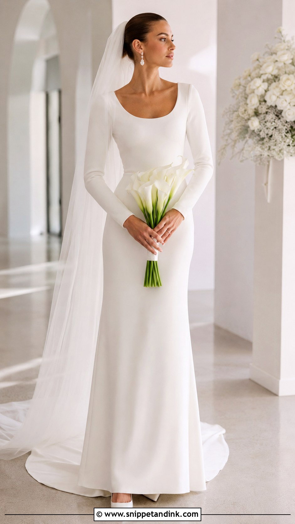 Crepe Sheath Long Sleeve Wedding Dress - Snippet and Ink - 20 Classic Long Sleeve Wedding Dress Ideas