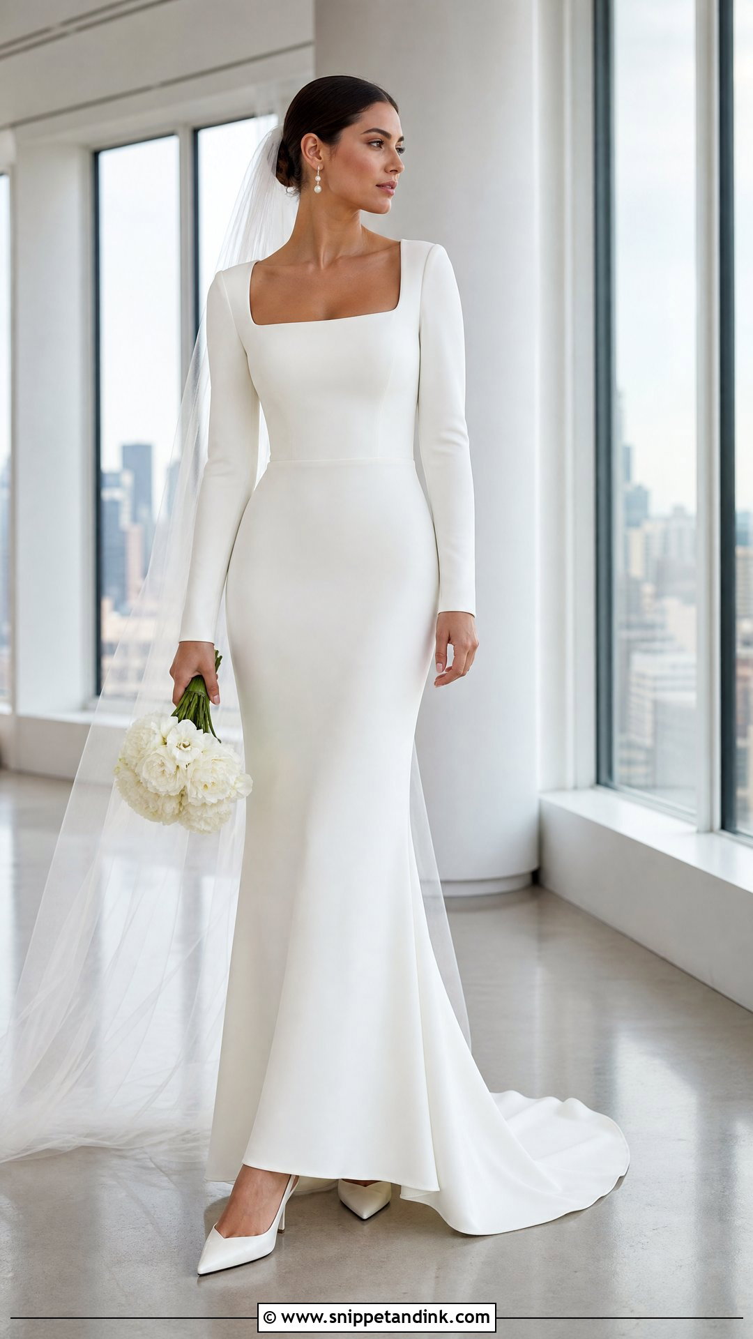 Crepe Sheath Long Sleeve Wedding Dress - Snippet and Ink - 20 Timeless Wedding Dress Long Sleeve Ideas