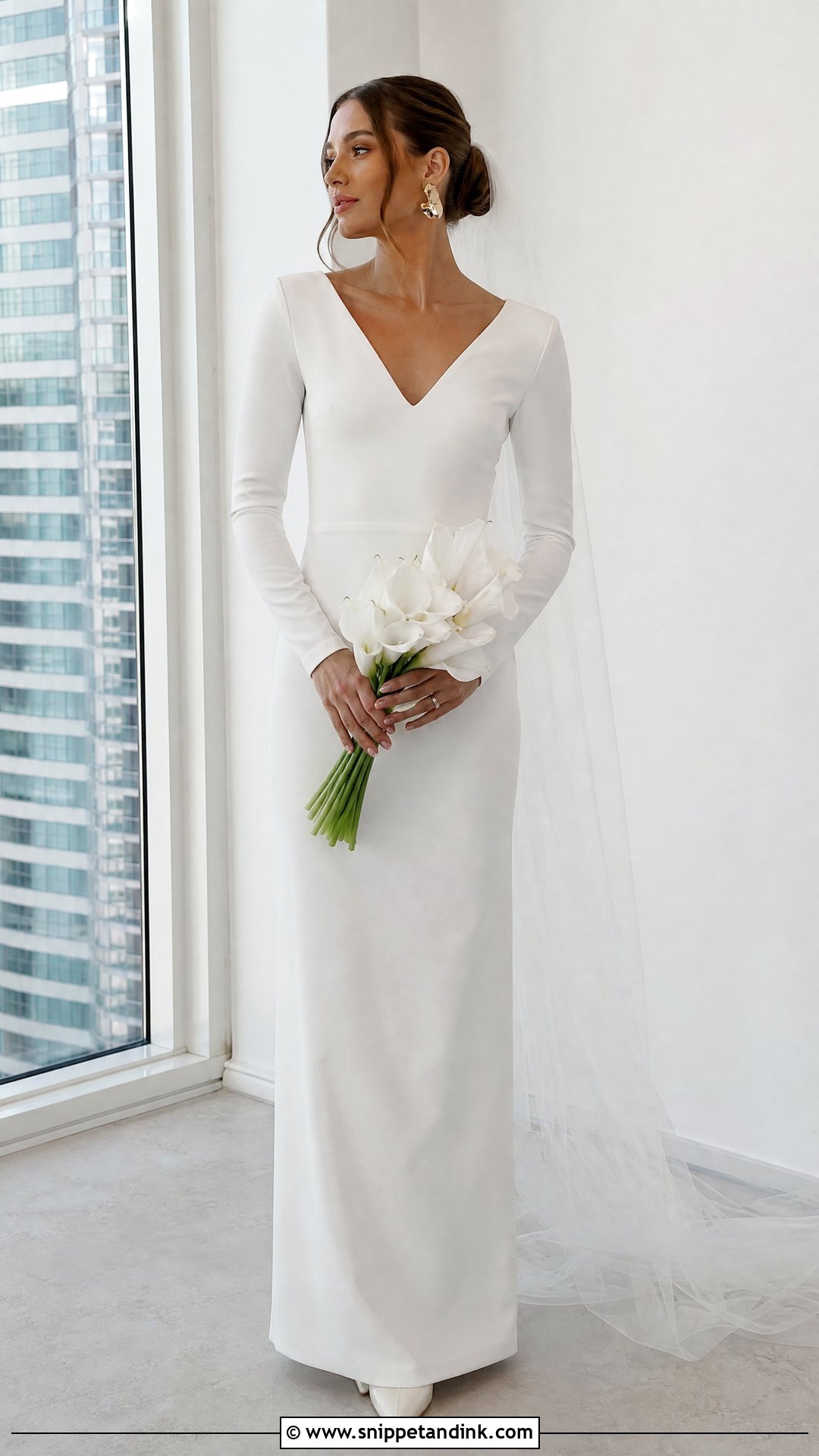 Crepe Sheath Long Sleeve Wedding Dress - Snippet and Ink - 20 Bride Dress Long Sleeve Ideas