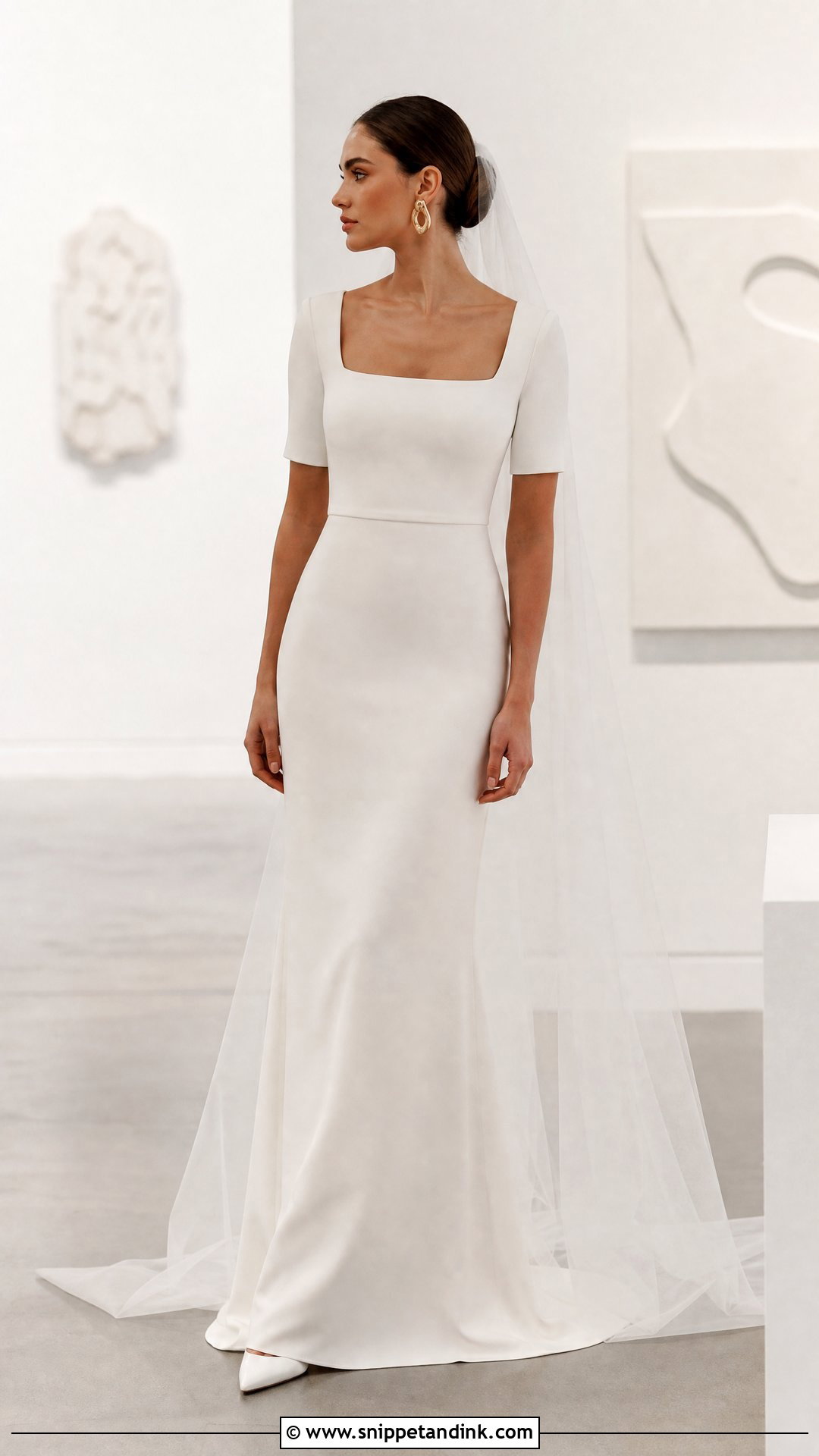 Crepe Sheath Short Sleeve Wedding Dress - Snippet and Ink - 20 Wedding Dresses with Short Sleeves
