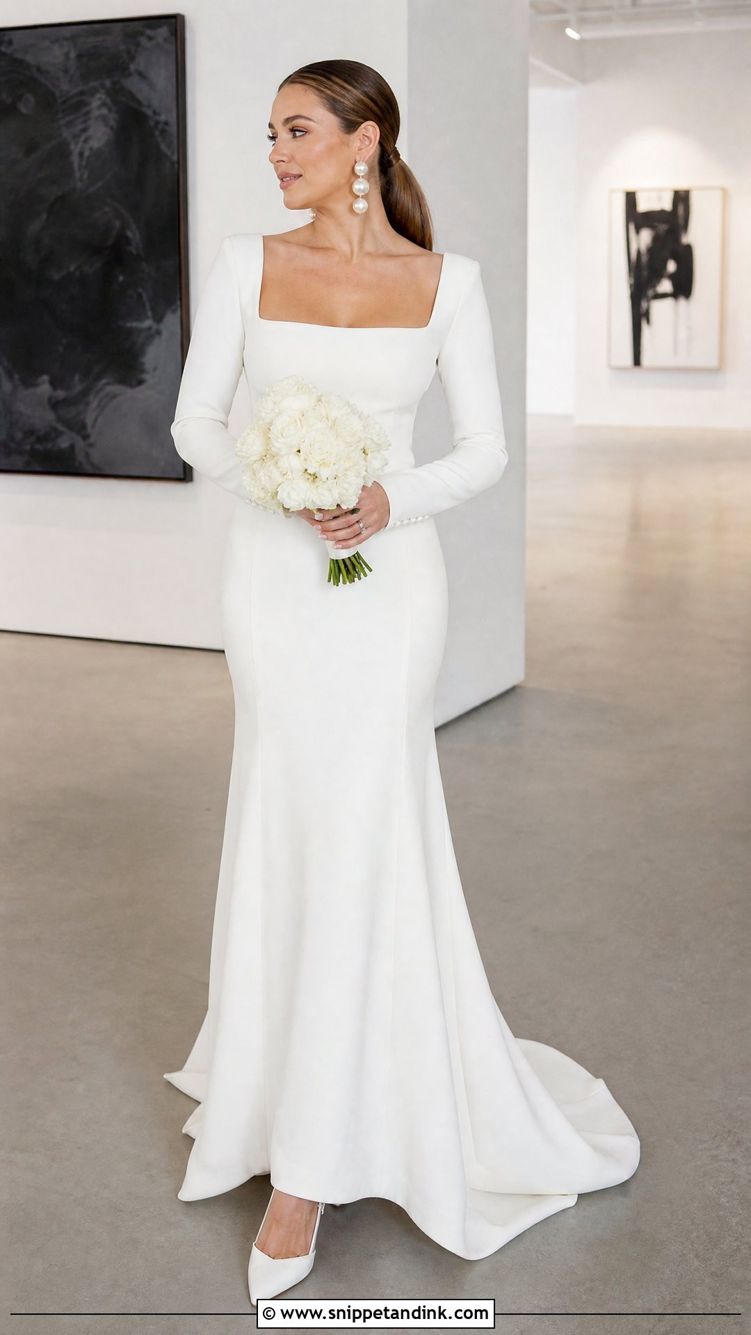 Crepe Sheath Square Neck Long Sleeve Wedding Dress - Snippet and Ink - 20 Square Neck Long Sleeve Wedding Dress Ideas