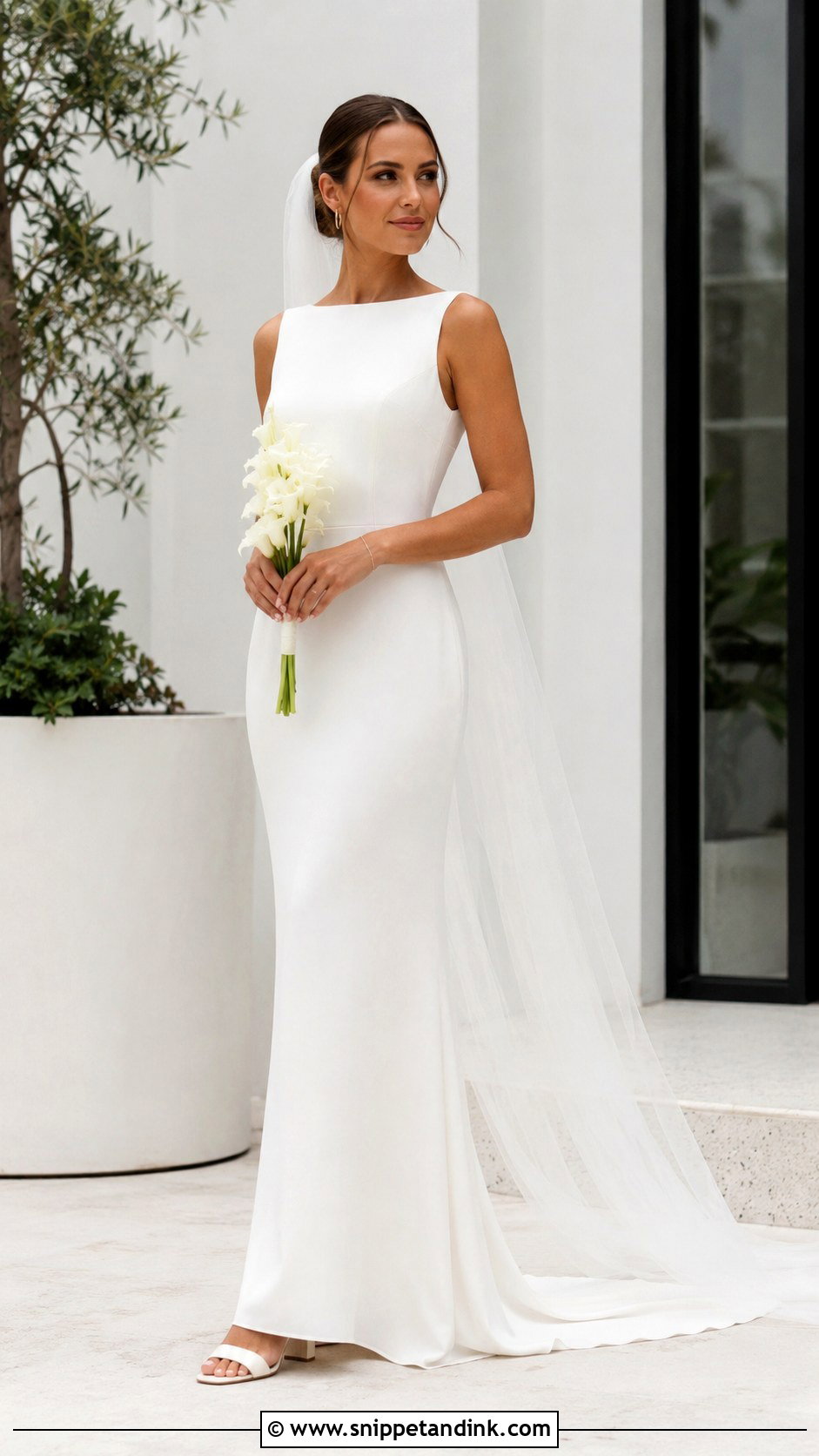 Crepe Sheath Wedding Dress With Block Heels - Snippet and Ink - 20 Very Simple Wedding Dress Ideas