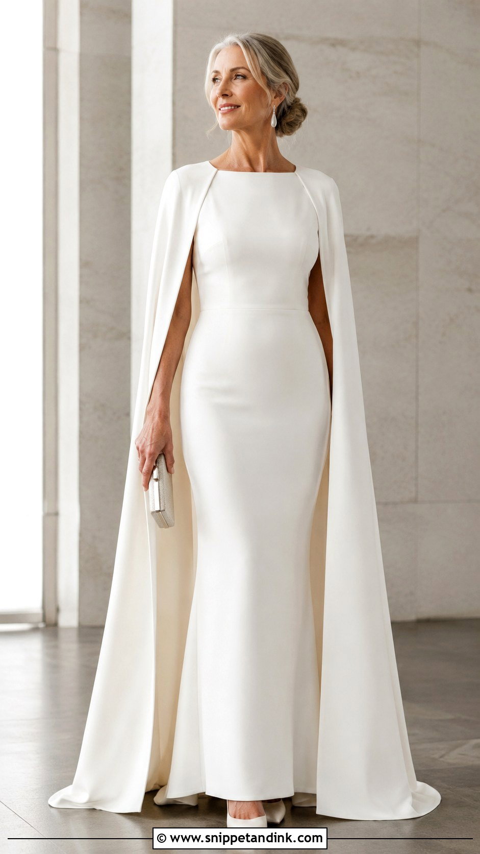 Crepe Sheath Wedding Dress With Cape - Snippet and Ink - 20 2nd Marriage Wedding Dress Older Bride Ideas