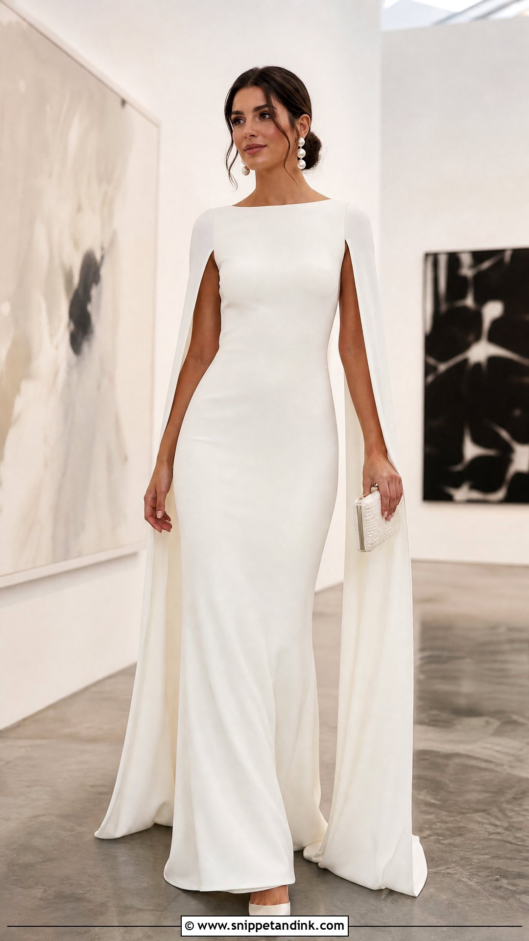 Crepe Sheath Wedding Dress With Draped Cape Sleeves - Snippet and Ink - 20 Wedding Dress with Cape Sleeves