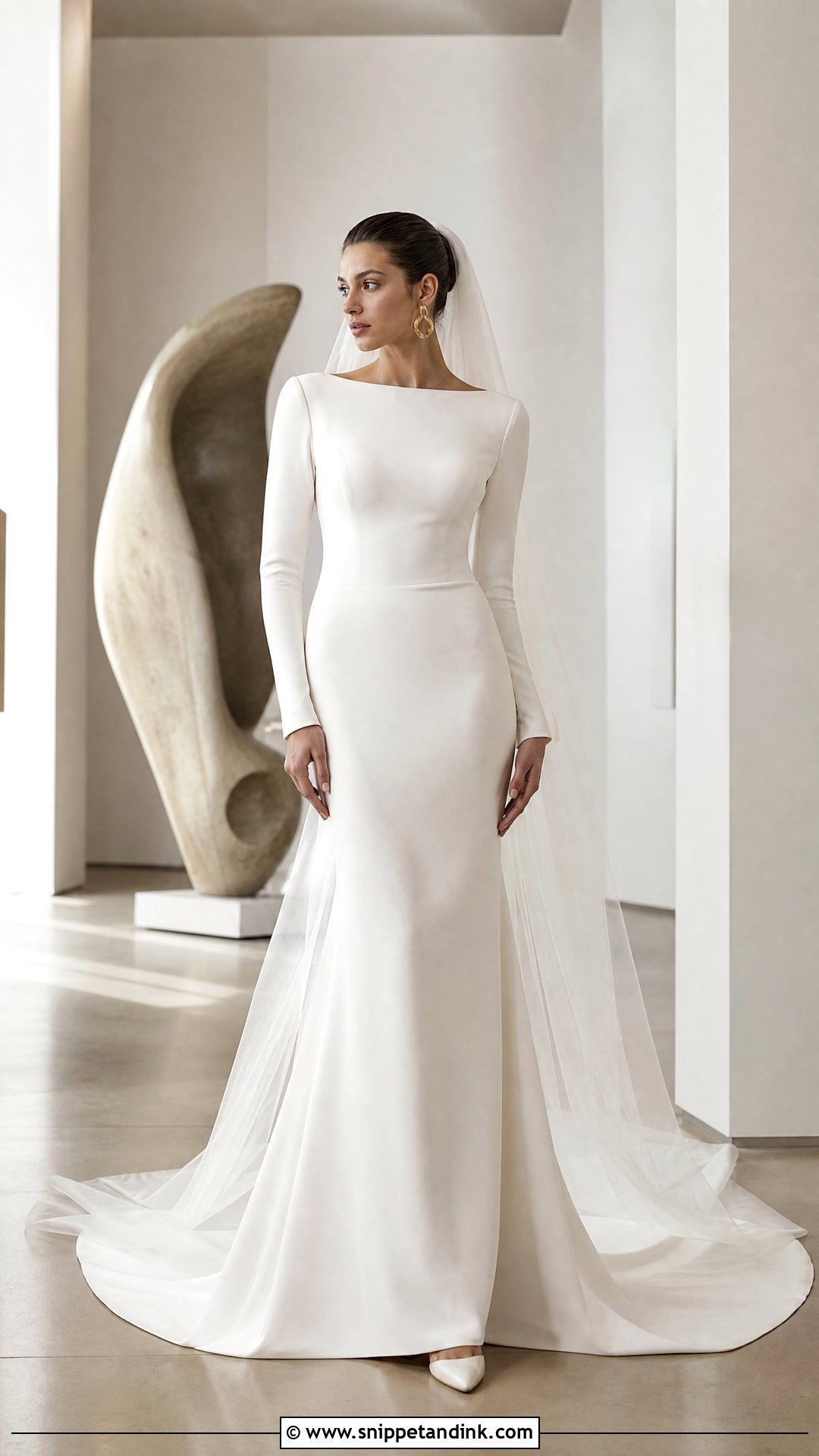 Crepe Sheath Wedding Dress With Fitted Sleeves - Snippet and Ink - 20 Sheath Wedding Dress with Sleeves