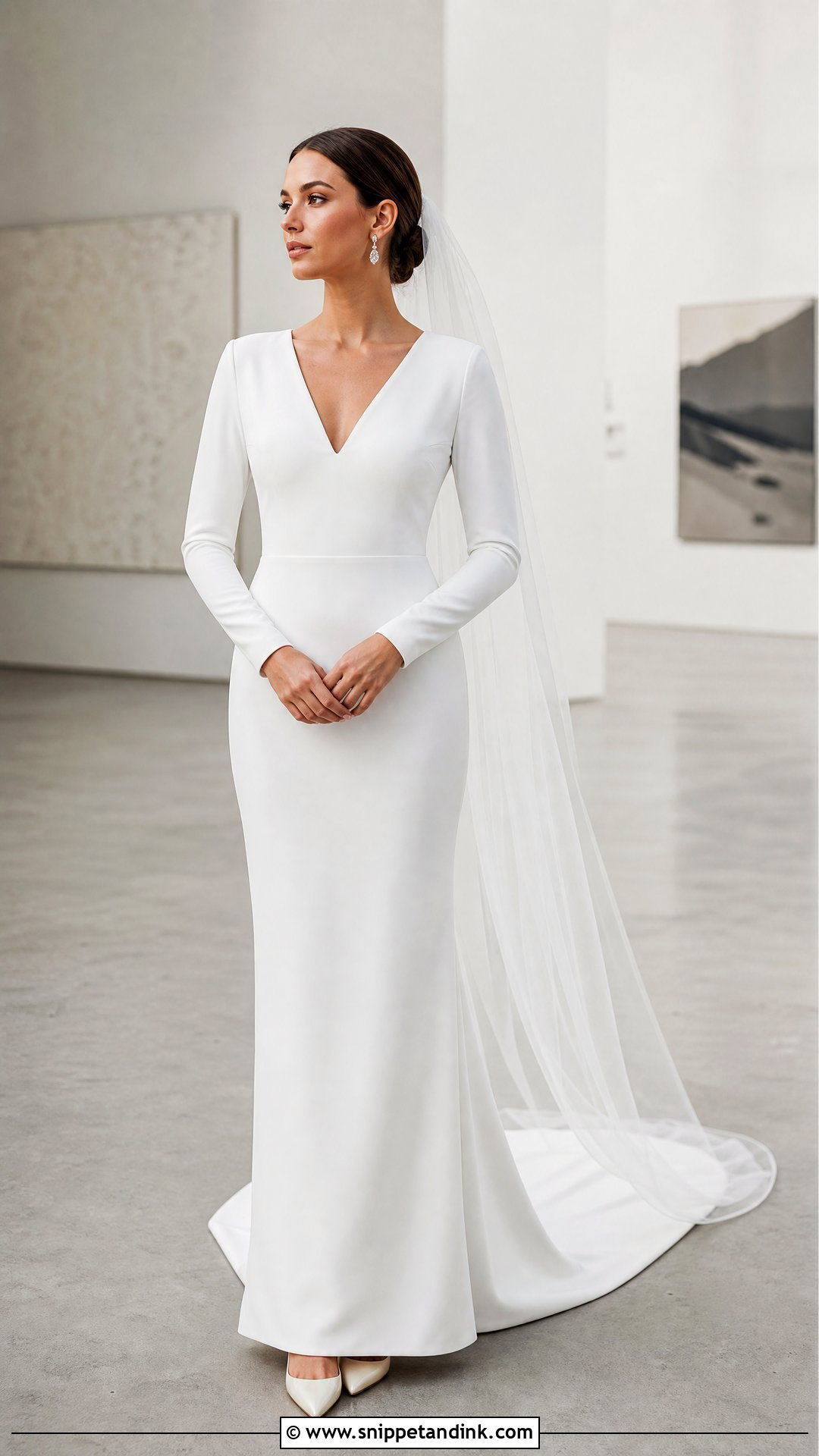 Crepe Sheath Wedding Dress With Fitted Sleeves - Snippet and Ink - 20 Simple Elegant Wedding Dress with Sleeves