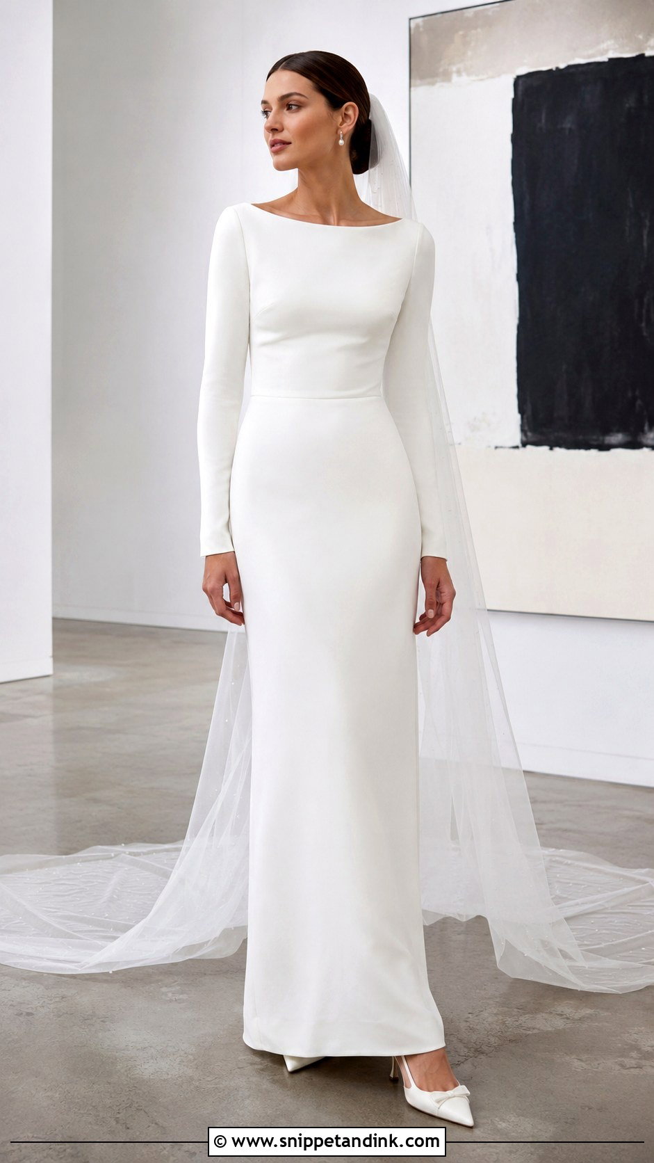 Crepe Sheath Wedding Dress With Fitted Sleeves - Snippet and Ink - 20 Classic Wedding Dress with Sleeves