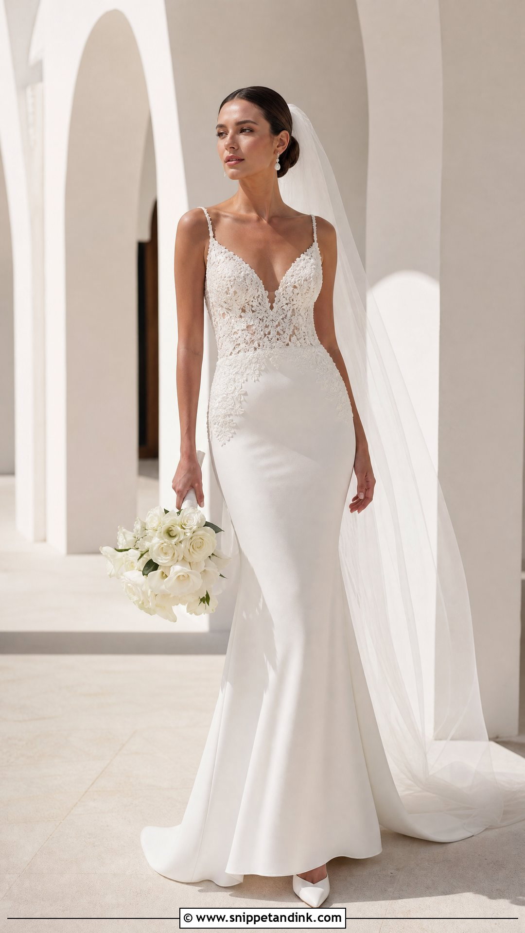Crepe Skirt Lace Top Wedding Dress - Snippet and Ink - 25 Lace Top Wedding Dress Ideas