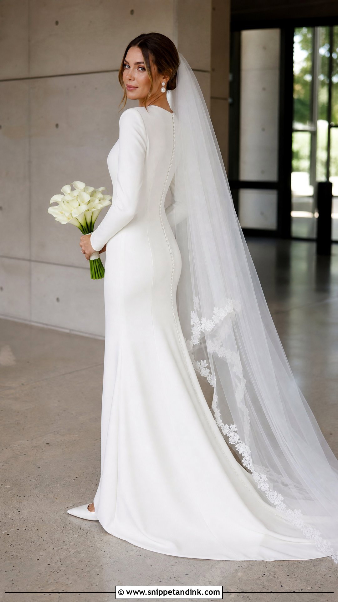 Crepe Trumpet Wedding Dress With Long Sleeves - Snippet and Ink - 20 Trumpet Wedding Dress with Sleeves