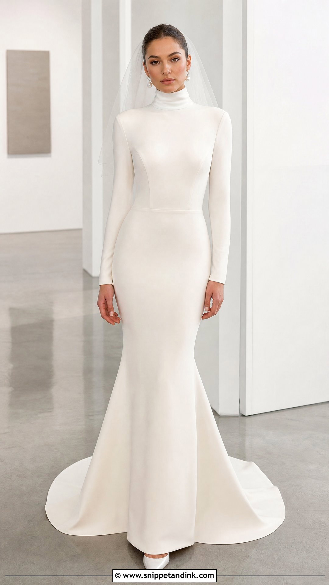 Crepe Turtleneck Mermaid Wedding Dress - Snippet and Ink - 20 Turtleneck Wedding Dresses