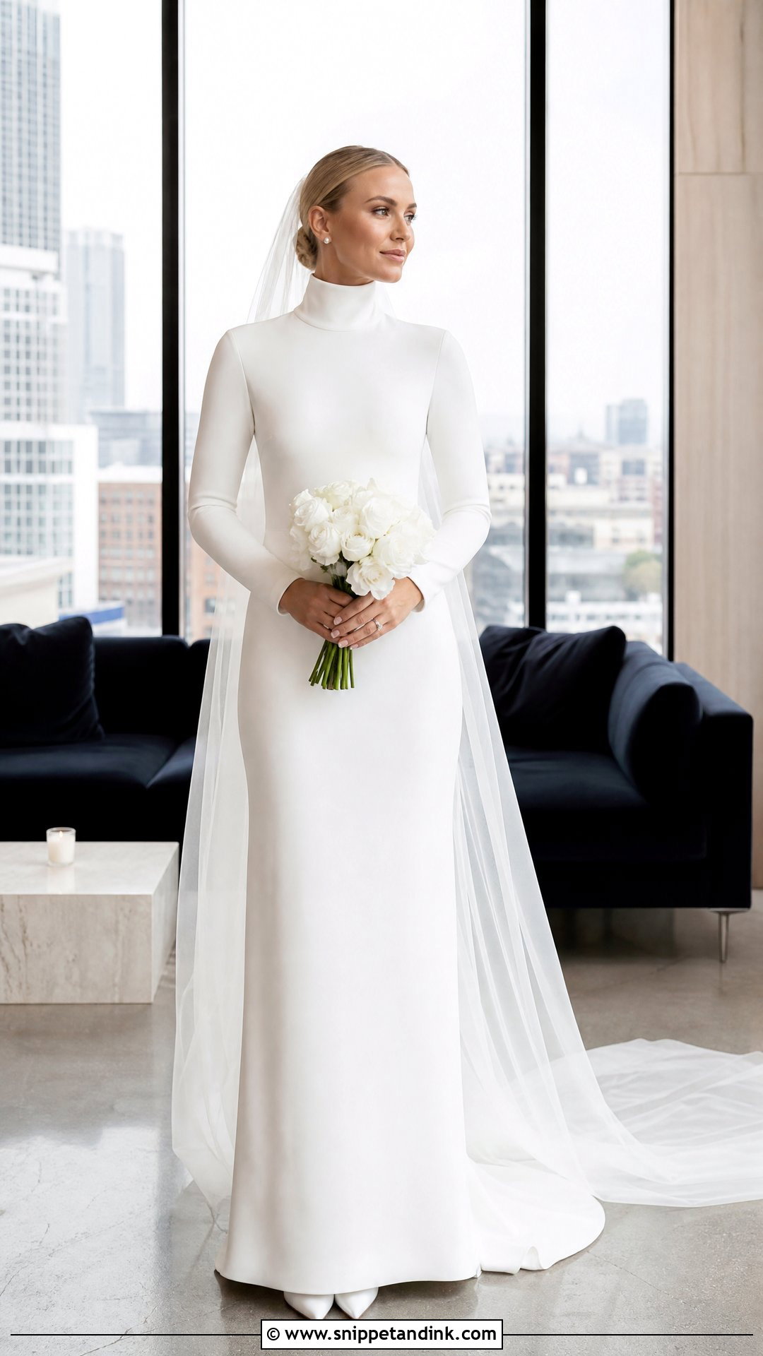 Crepe Turtleneck Wedding Dress - Snippet and Ink - 25 Turtleneck Wedding Dress Ideas