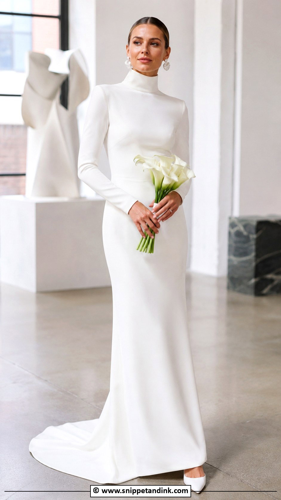 Crepe Turtleneck Wedding Dress - Snippet and Ink - 25 Turtle Neck Wedding Dress Ideas