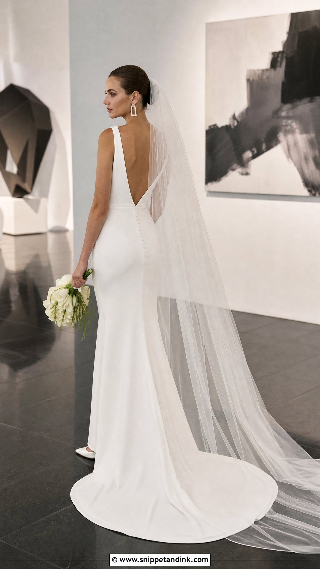 Crepe V Neck Sheath Bridal Gown - Snippet and Ink - 20 V Neck Bridal Gown Ideas