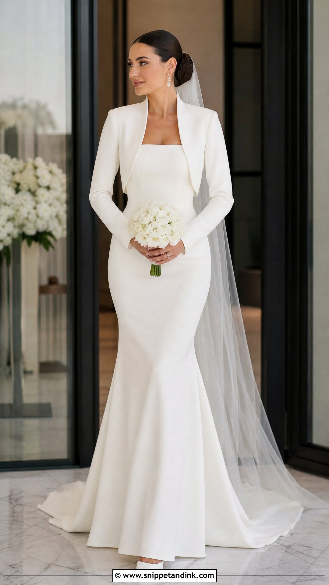 Crepe Wedding Bolero Jacket With Mermaid Dress - Snippet and Ink - 20 Wedding Bolero Jacket Ideas