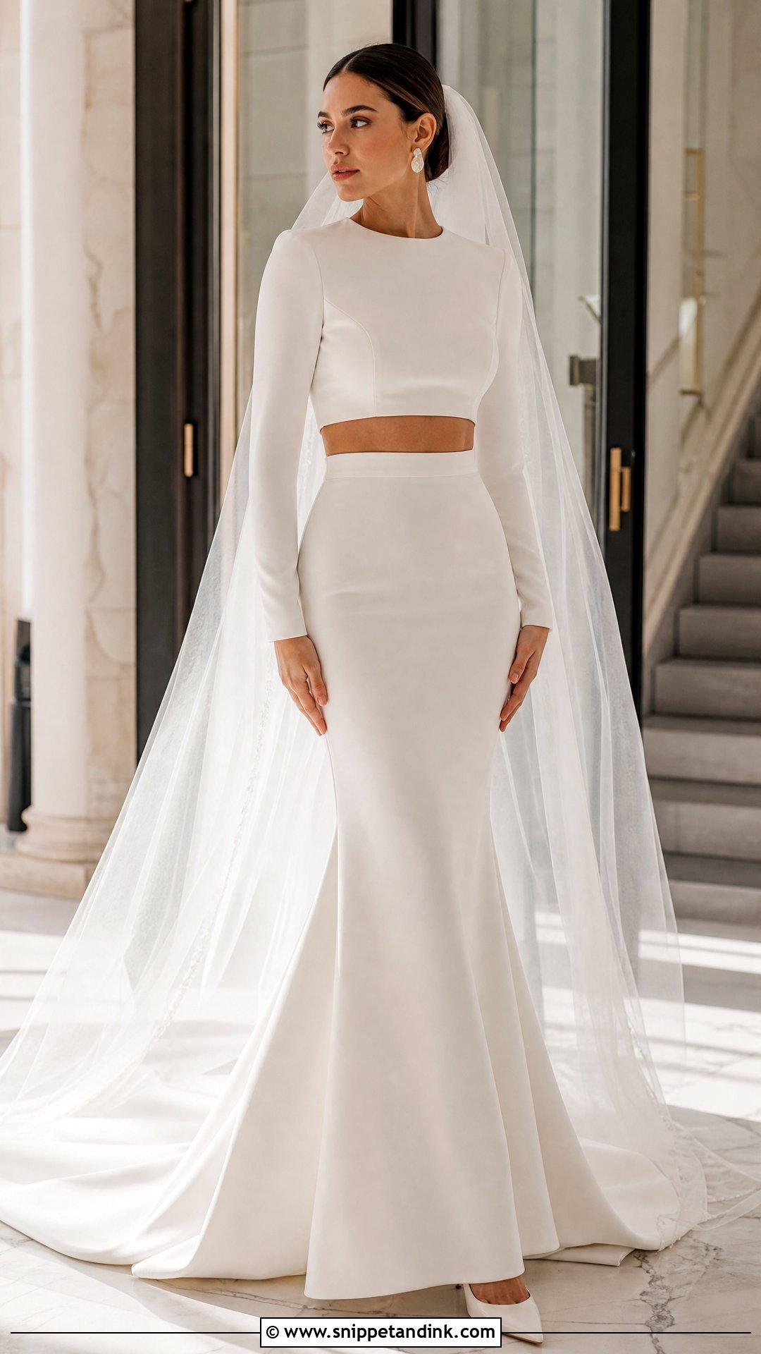 Crepe Wedding Dress Topper With Mermaid Gown - Snippet and Ink - 20 Wedding Dress Topper Long Sleeve Ideas