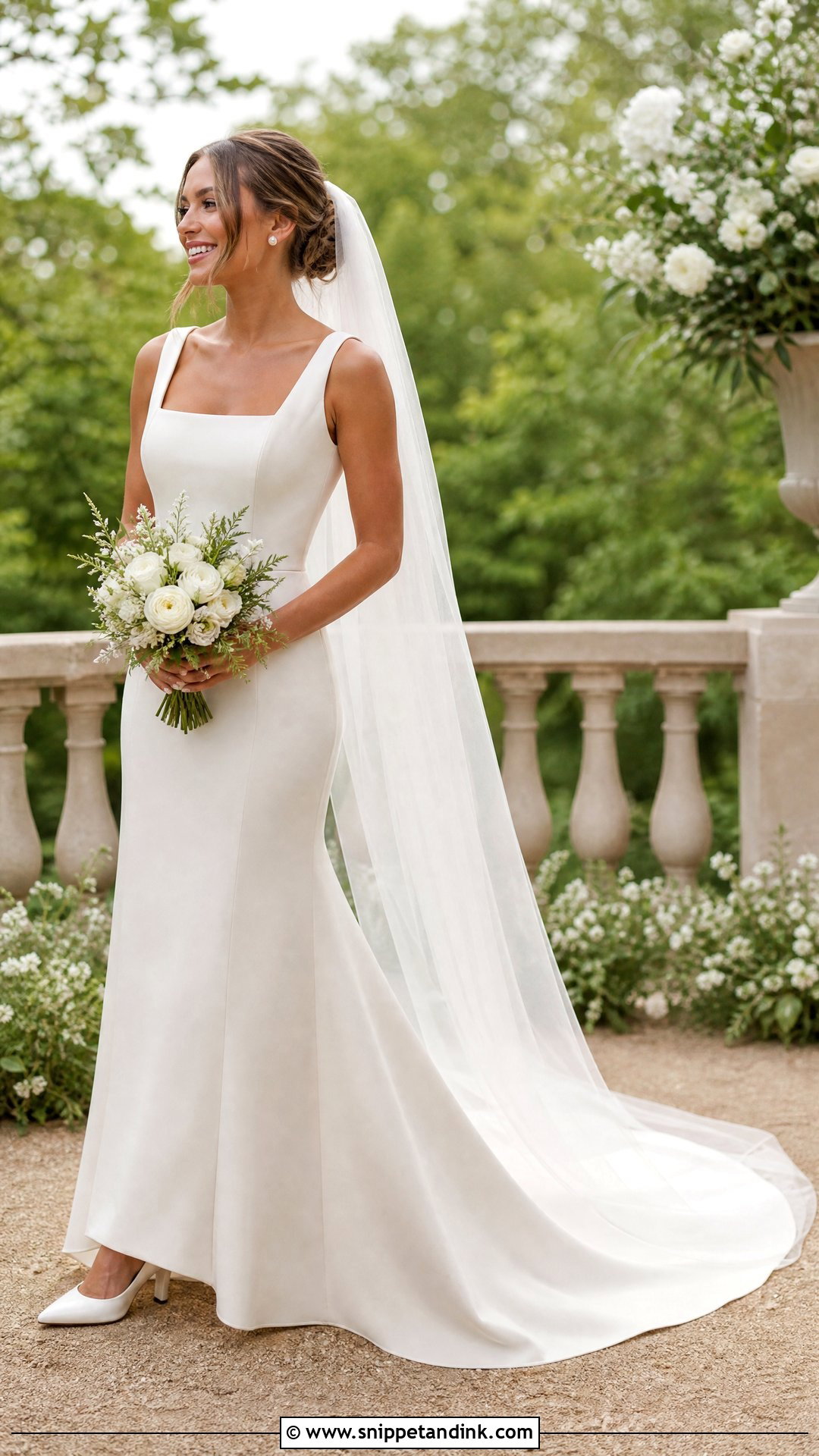 Crepe Wedding Dress With Chapel Train - Snippet and Ink - 20 Nicola Peltz Wedding Dress Ideas