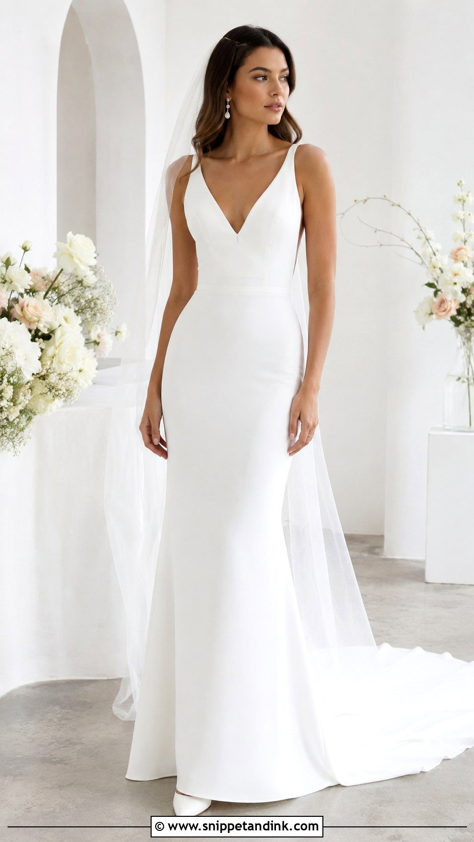 Crepe Wedding Dress With Deep V Neck - Snippet and Ink - 25 Hourglass Wedding Dress Ideas