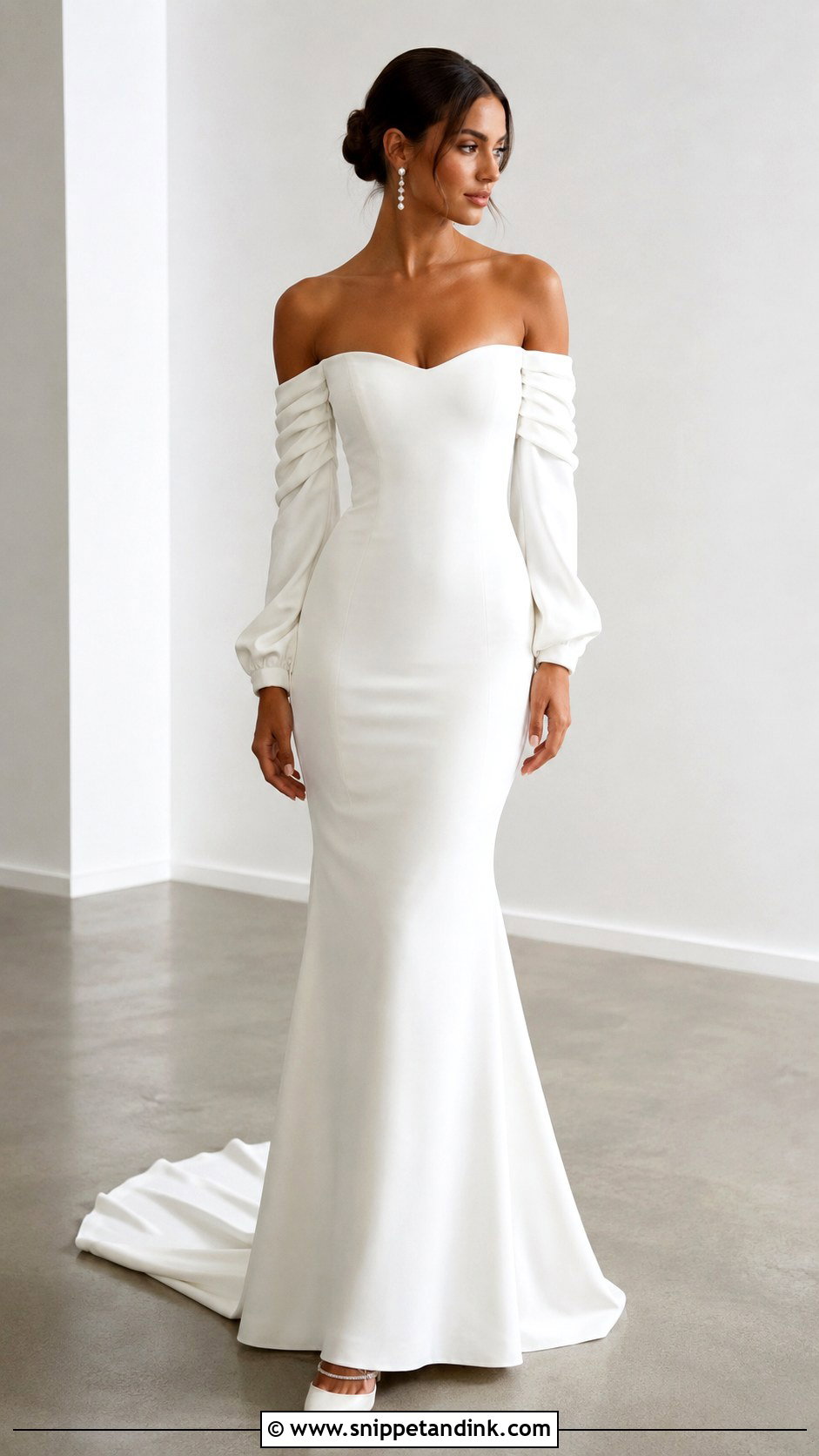 Crepe Wedding Dress With Detachable Off Shoulder Sleeves - Snippet and Ink - 25 Two in One Wedding Dress Ideas