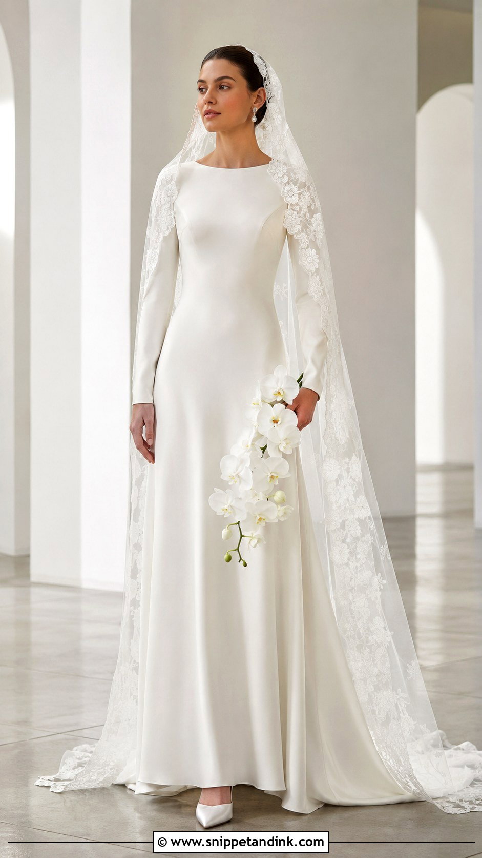 Crepe Wedding Dress With Lace Cape - Snippet and Ink - 20 Lilly Collin’s Wedding Dress Ideas
