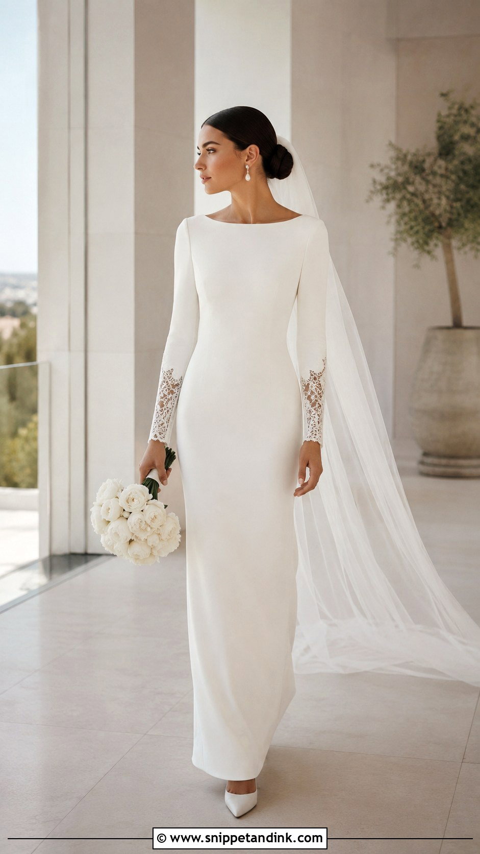 Crepe Wedding Dress With Lace Sleeves - Snippet and Ink - 20 Lacy Wedding Dresses with Sleeves