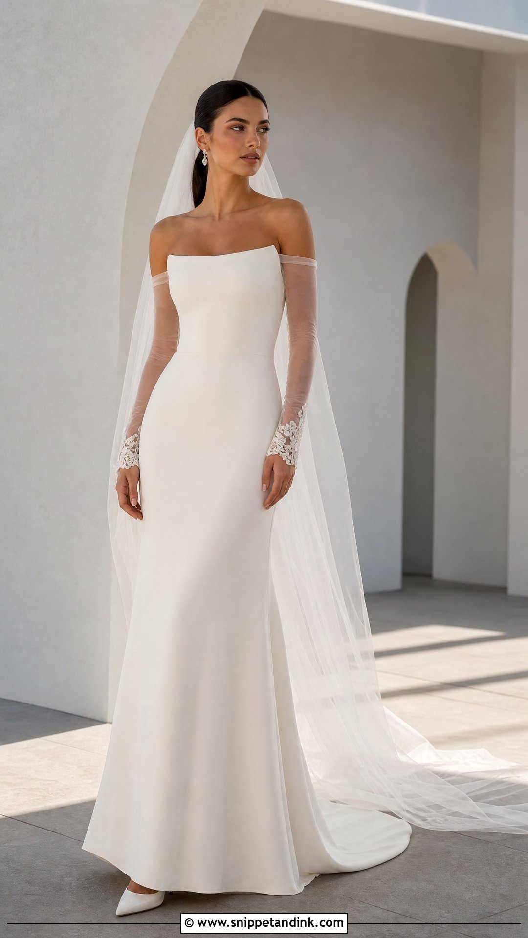 Crepe Wedding Dress With Removable Illusion Sleeves - Snippet and Ink - 20 Wedding Dress with Removable Sleeves