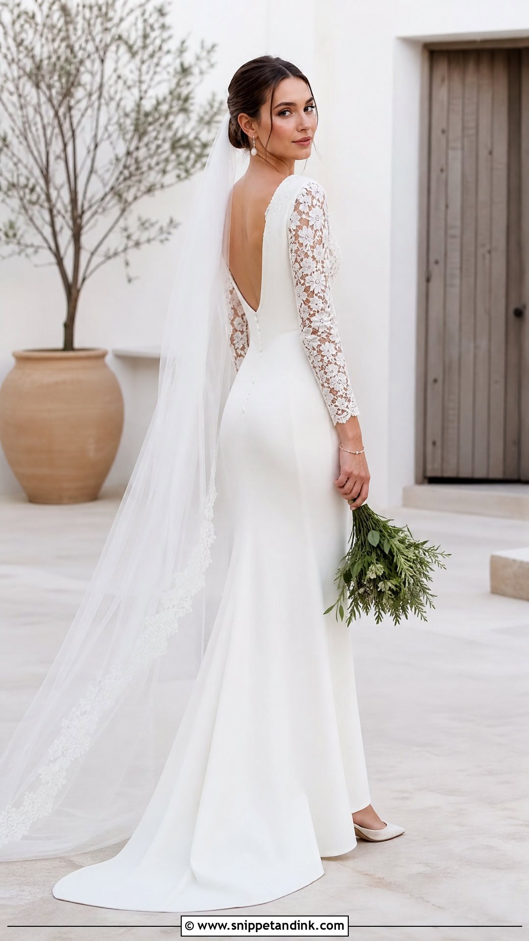 Crepe Wedding Dress With Vintage Lace Sleeves - Snippet and Ink - 20 Vintage Bohemian Wedding Dresses