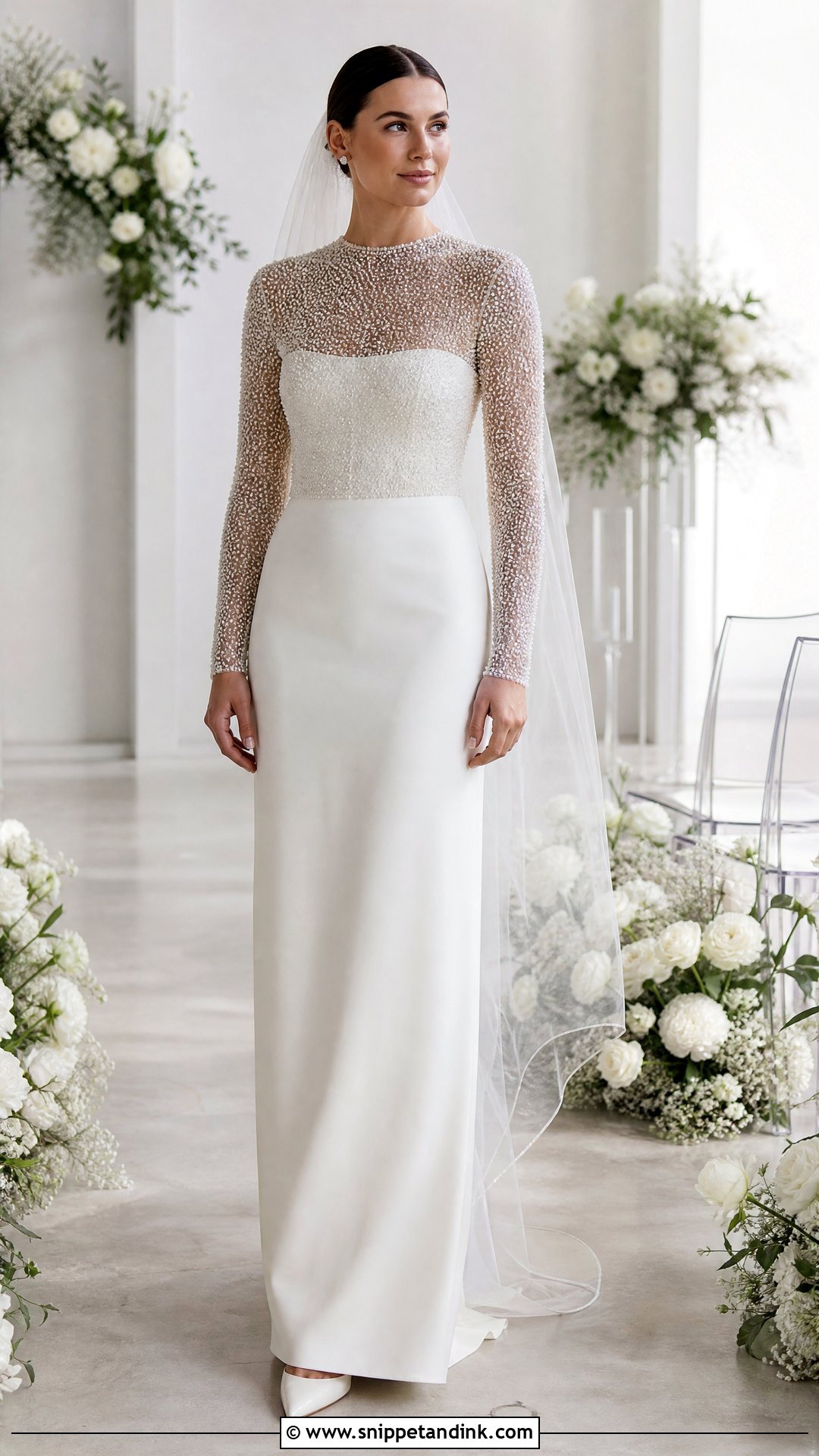 Crepe Wedding Gown With Beaded Topper - Snippet and Ink - 25 Two Way Wedding Gown Ideas