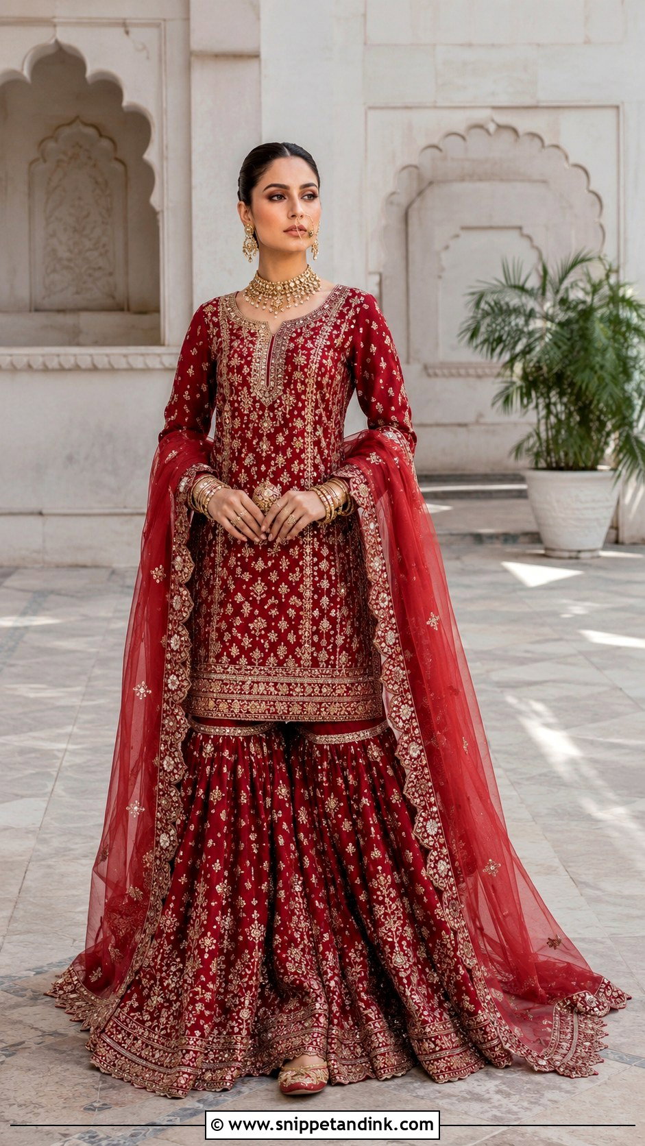 Crimson Barat Dress With Gharara - Snippet and Ink - 20 Barat Dress Design Ideas