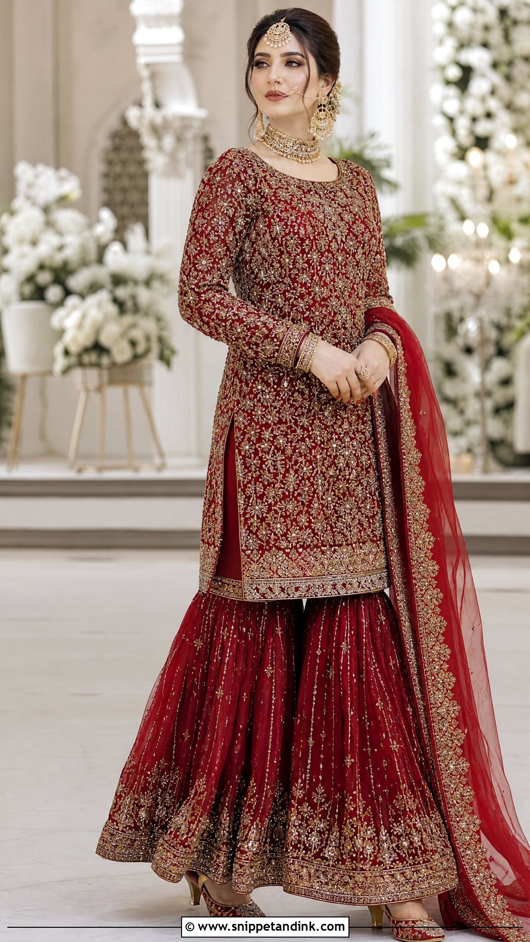 Crimson Bridal Gharara With Dabka And Naqshi - Snippet and Ink - 20 Red Bridal Gharara Ideas