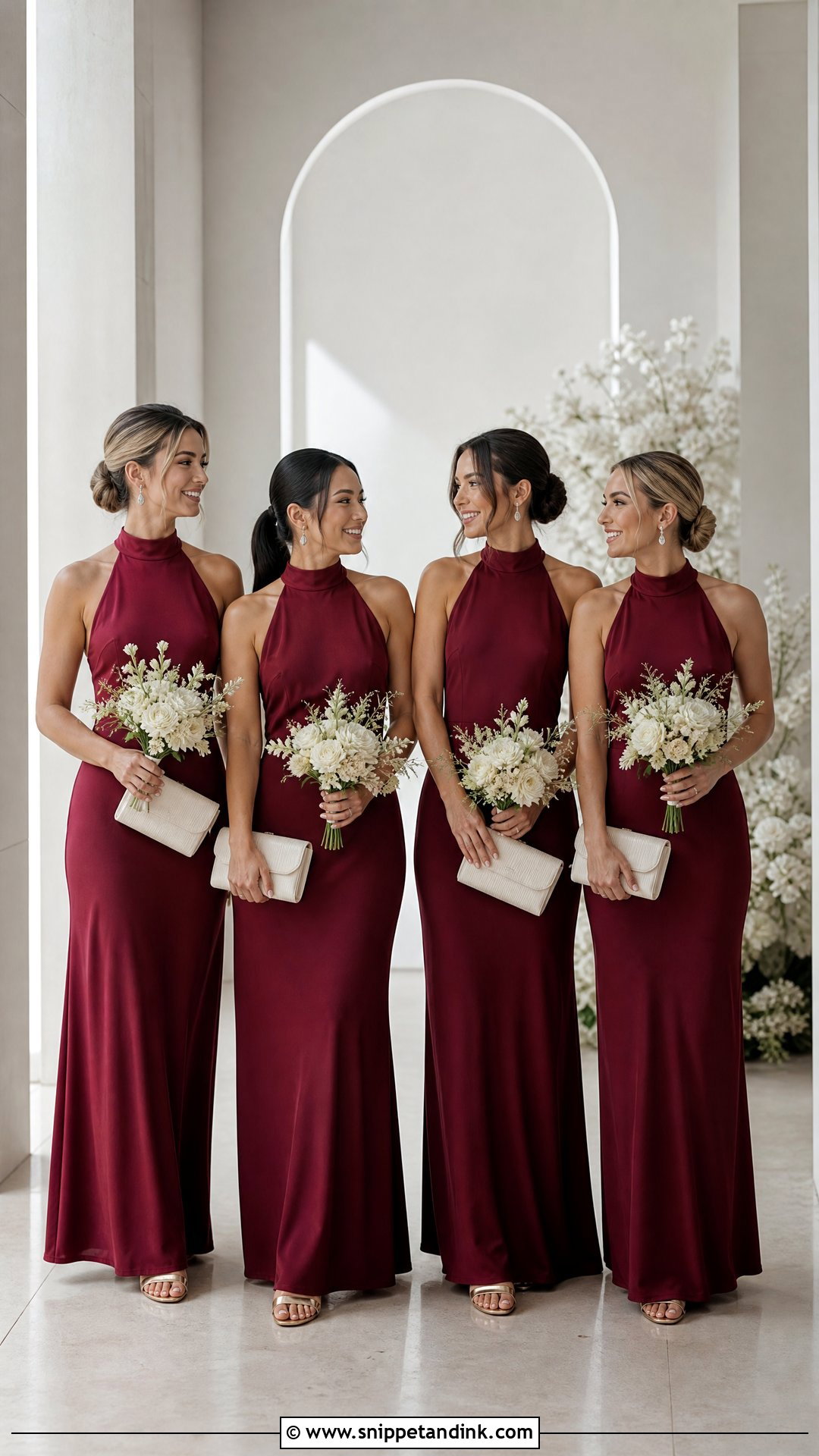 Crimson Halter Bridal Party Gowns - Snippet and Ink - 20 Red Bridal Party Ideas