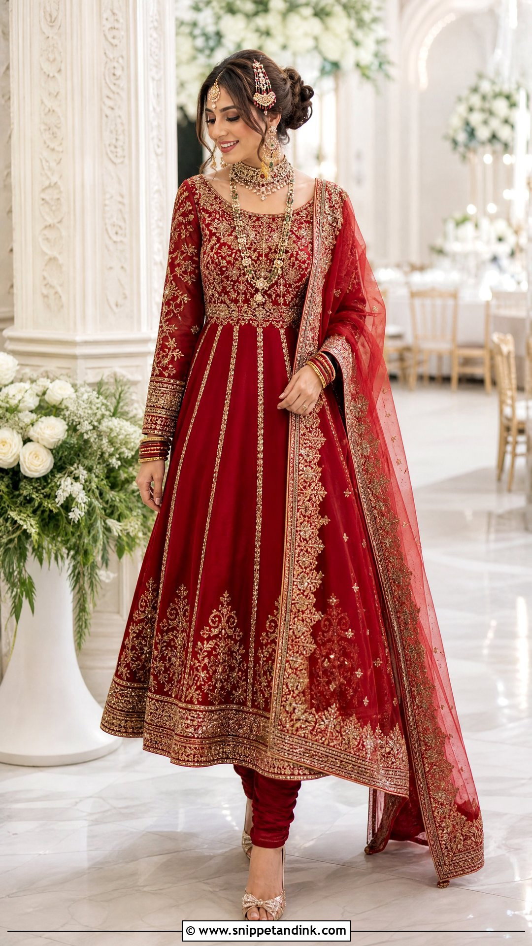Crimson Pakistani Barat Bridal Anarkali With Churidar - Snippet and Ink - 20 Pakistani Barat Bridal Dress Ideas