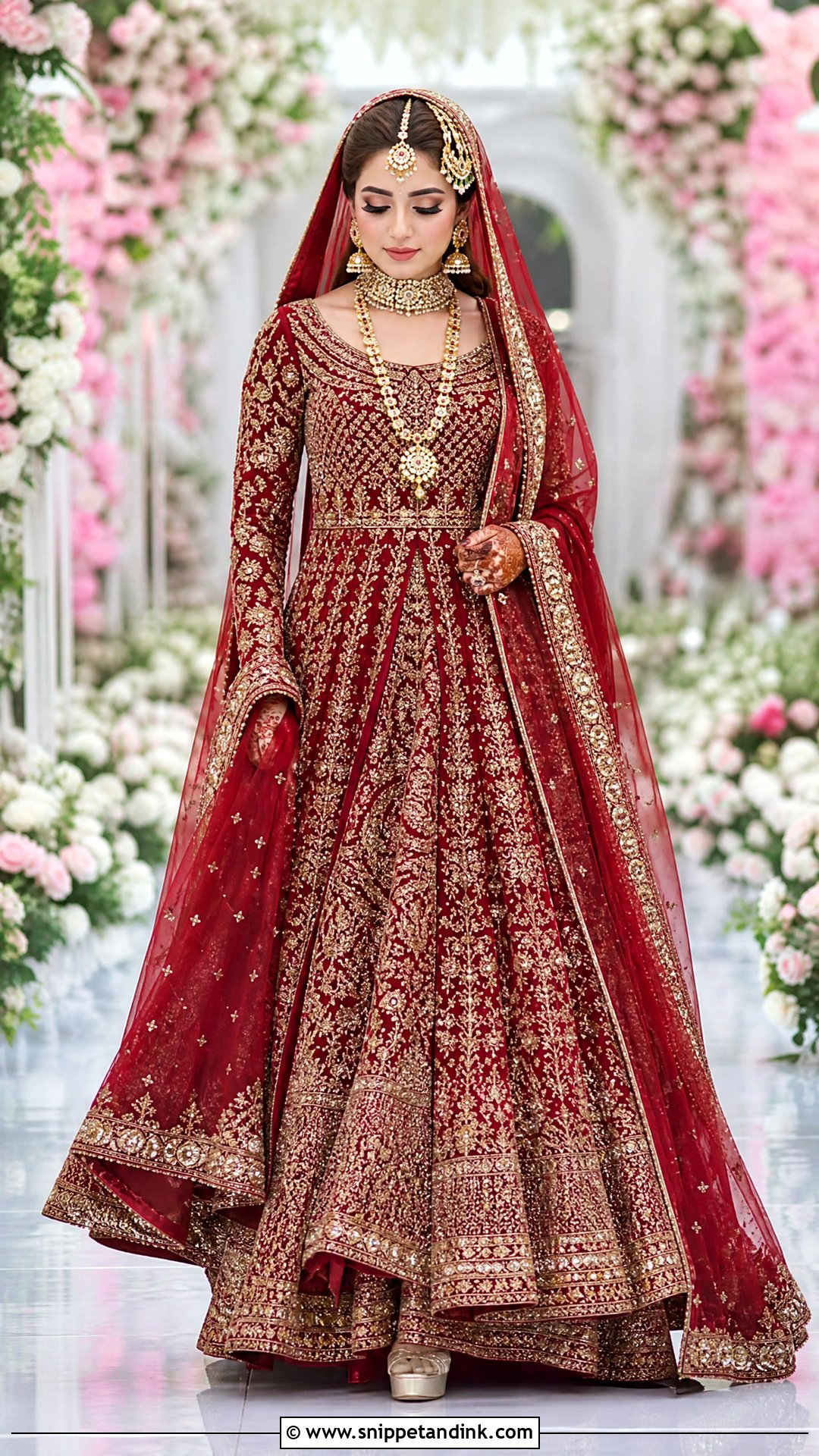 Crimson Pakistani Barat Bridal Pishwas With Lehenga - Snippet and Ink - 20 Pakistani Barat Bridal Dress Ideas