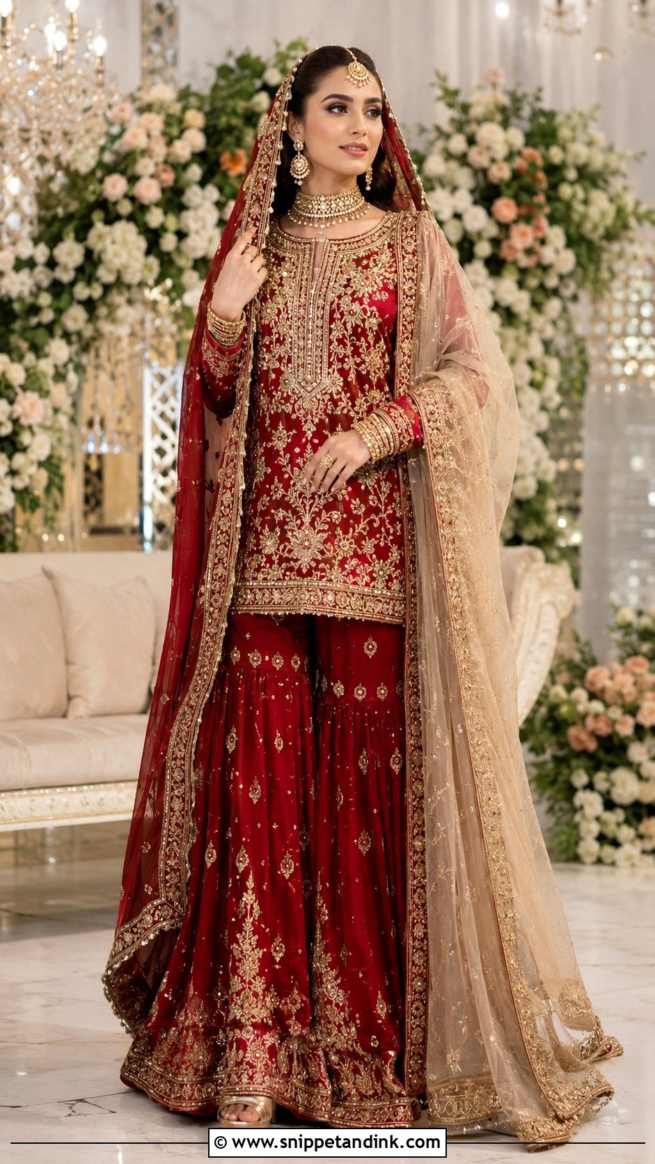 Crimson Sharara With Long Shirt Barat Dress - Snippet and Ink - 20 Barat Dress for Bride Ideas