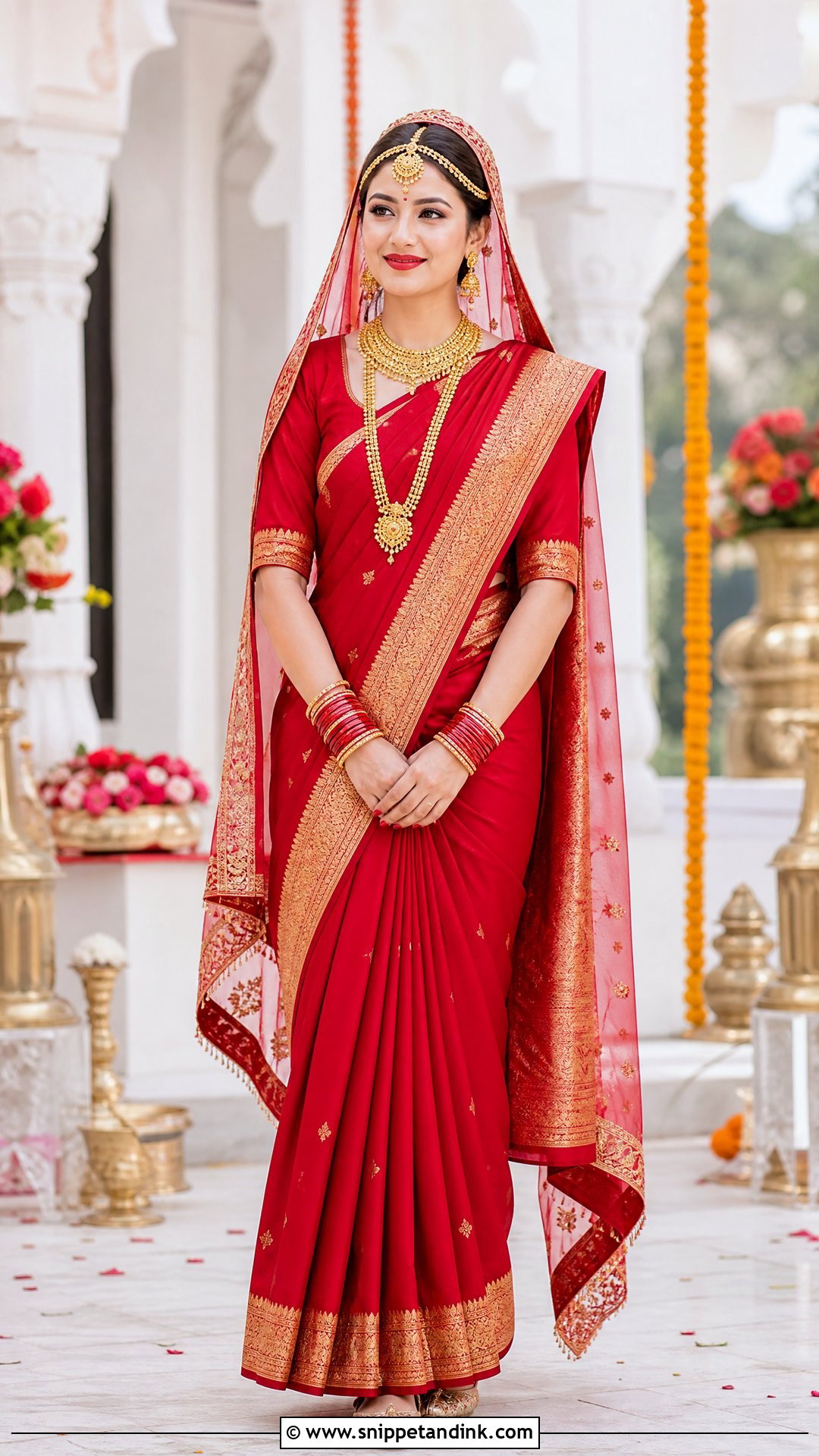Crimson Silk Nepali Wedding Sari - Snippet and Ink - 25 Nepali Wedding Dress Ideas